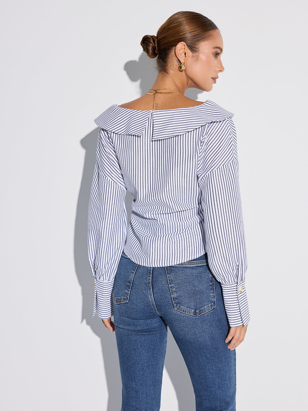 Striped Asymmetrical Placket Button Shirt Striped Asymmetrical Placket Button Shirt