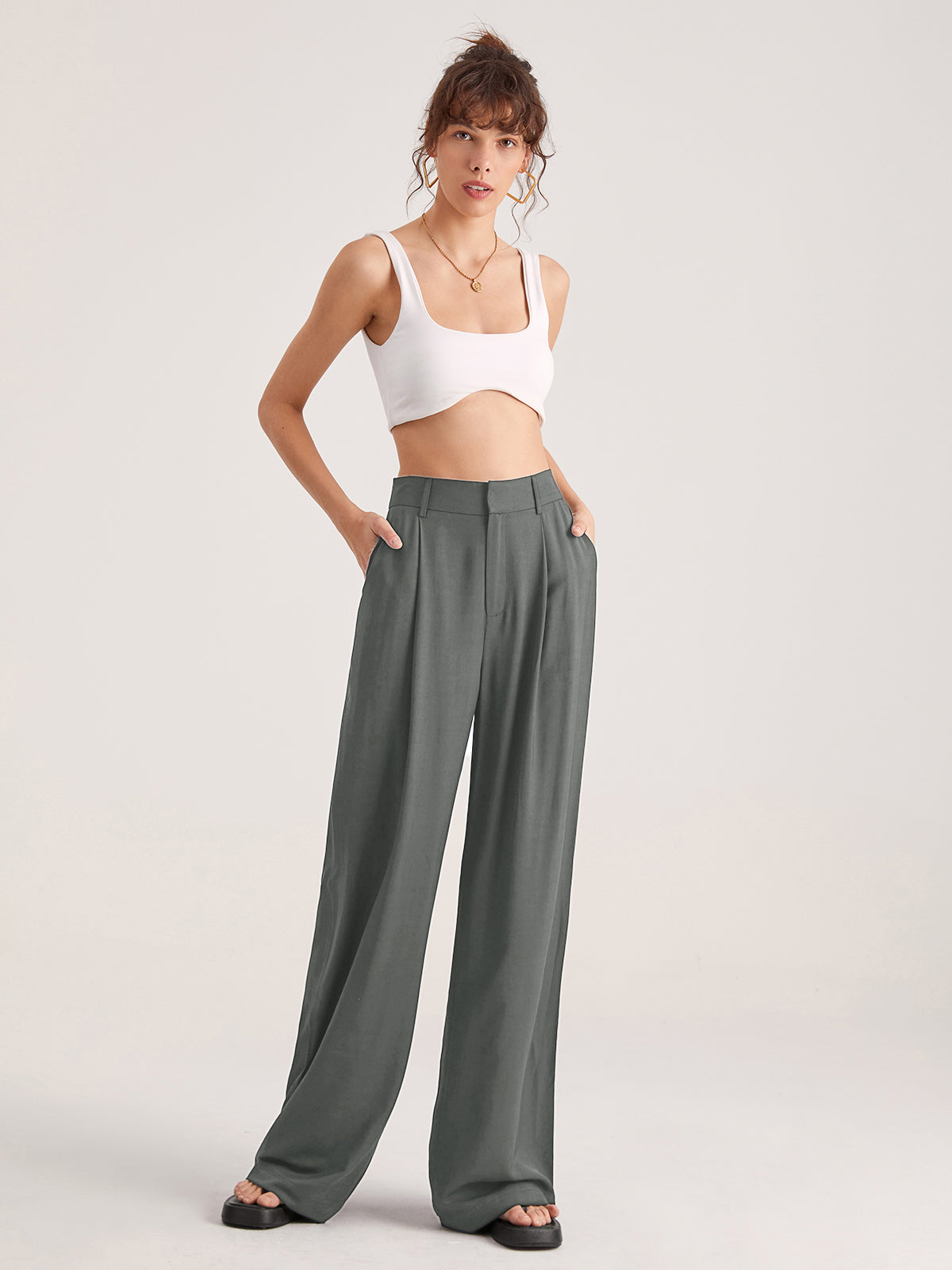 Oversized High Waisted Pleat Front Trousers Oversized High Waisted Pleat Front Trousers