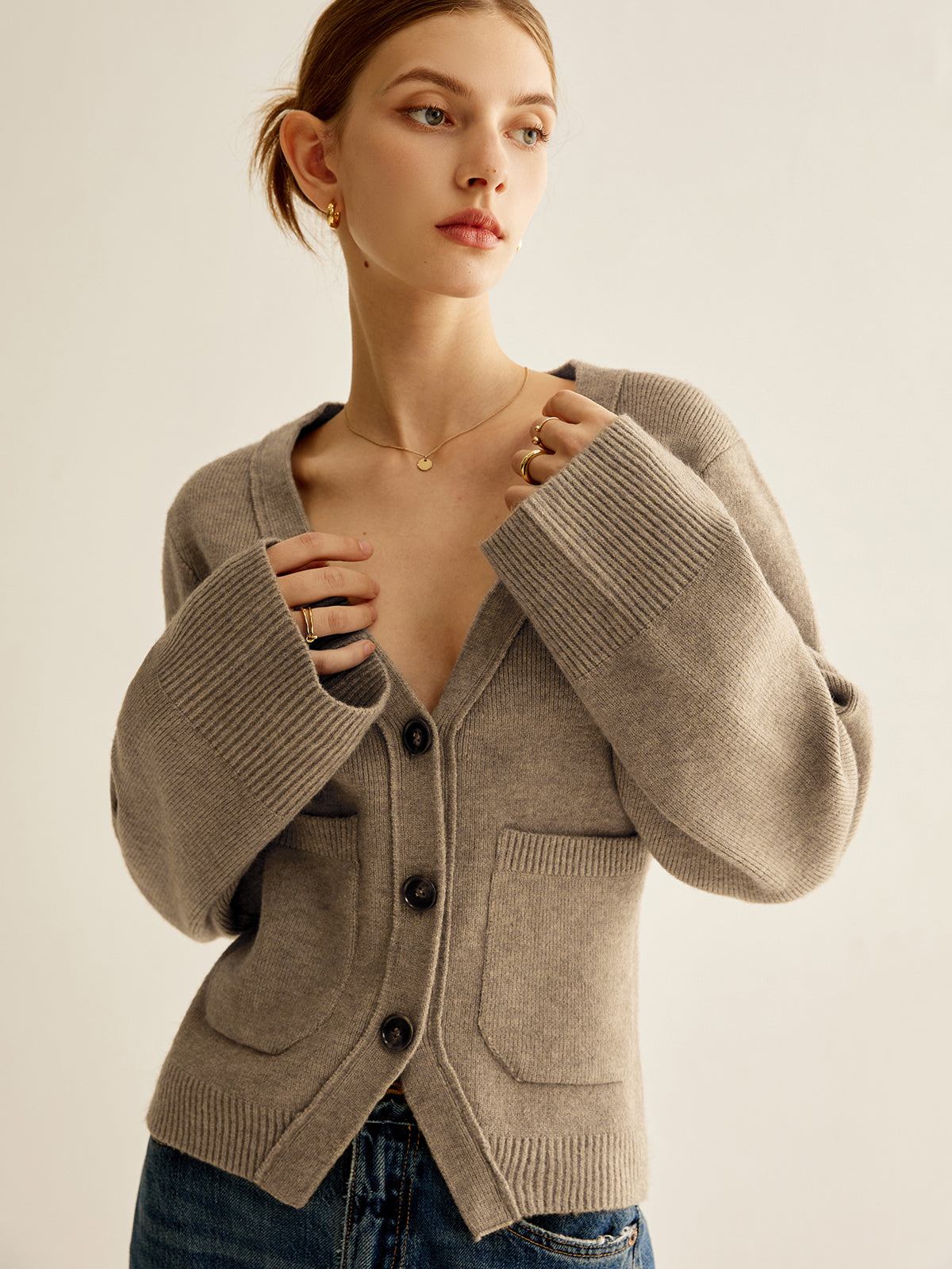 V-Neck Split Button Cardigan V-Neck Split Button Cardigan