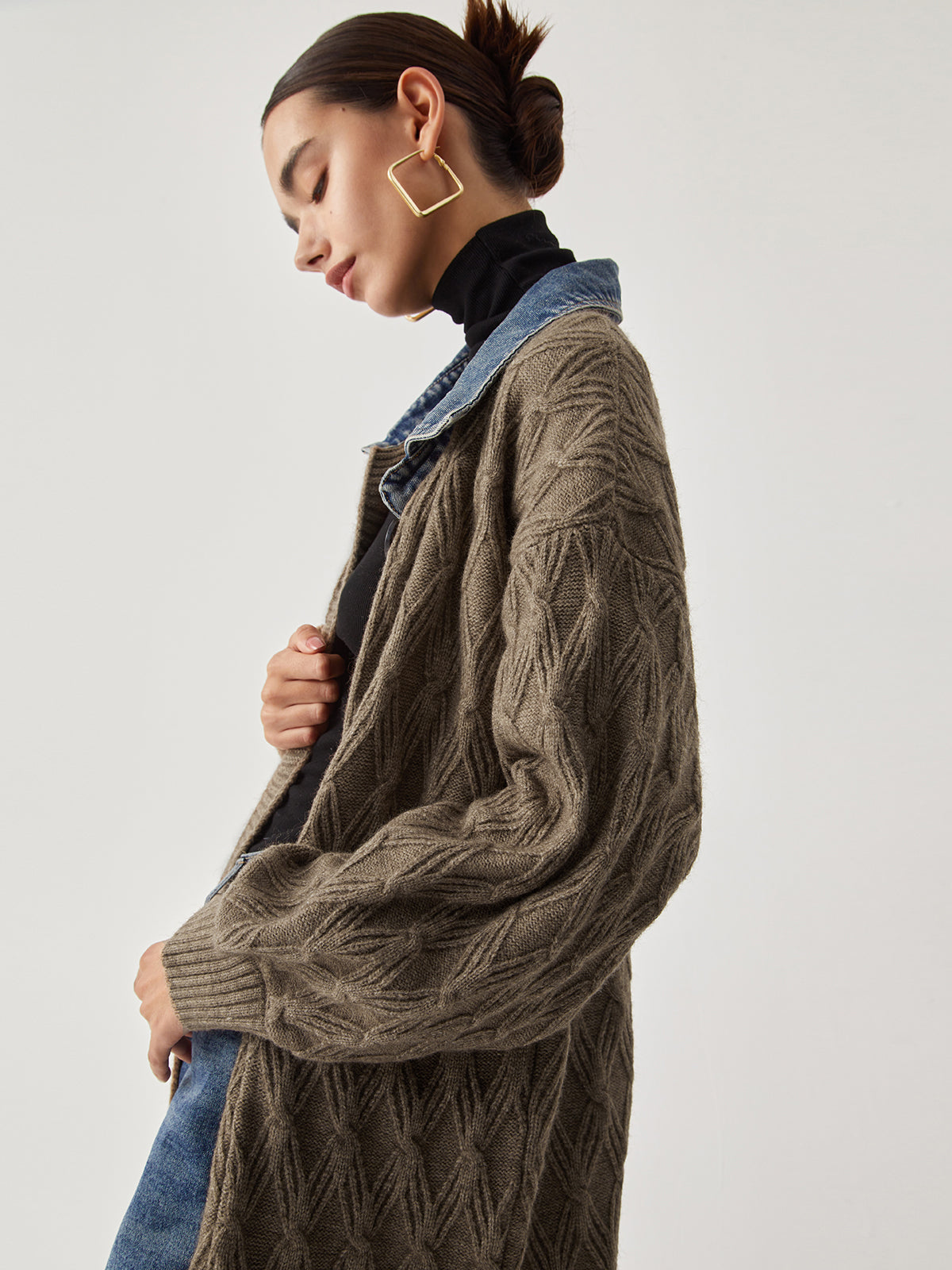 Diamond Stitch Knitting Longline Cardigan Diamond Stitch Knitting Longline Cardigan