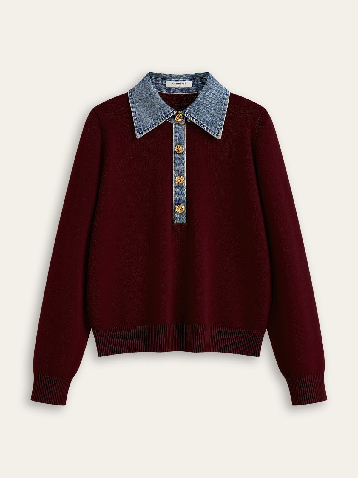 Denim Collar Wool Blend Knit Top Denim Collar Wool Blend Knit Top