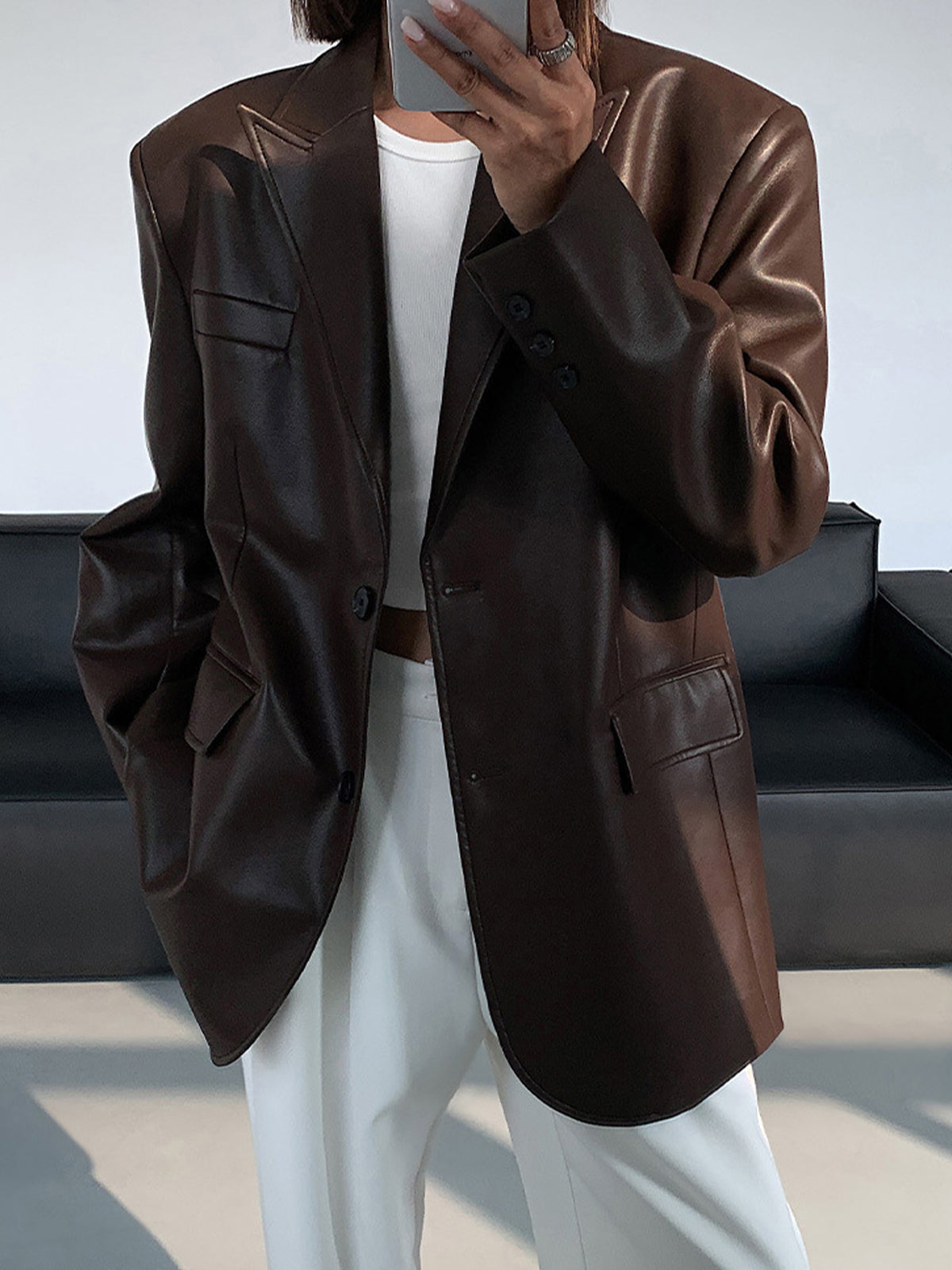 Lapel Pockets Leather Blazer Lapel Pockets Leather Blazer