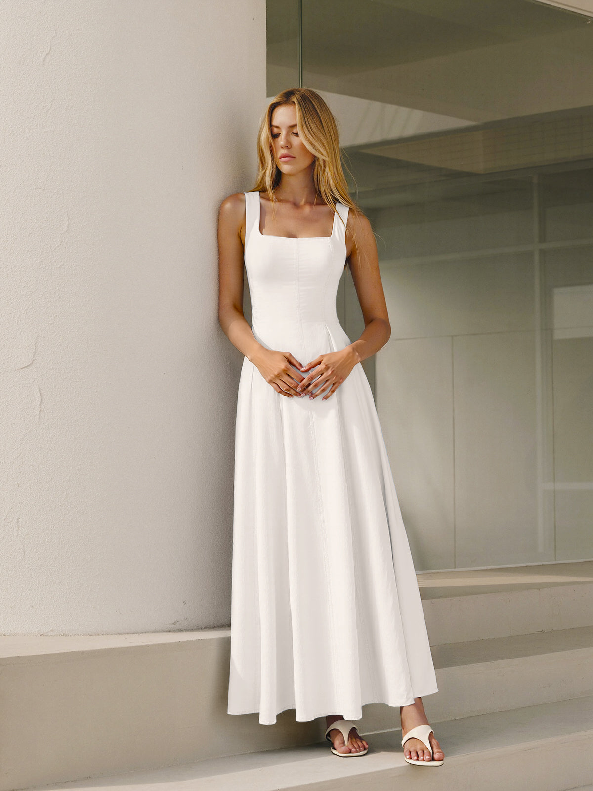 Cotton Maxi Dress with Lace-Up Back Cotton Maxi Dress with Lace-Up Back