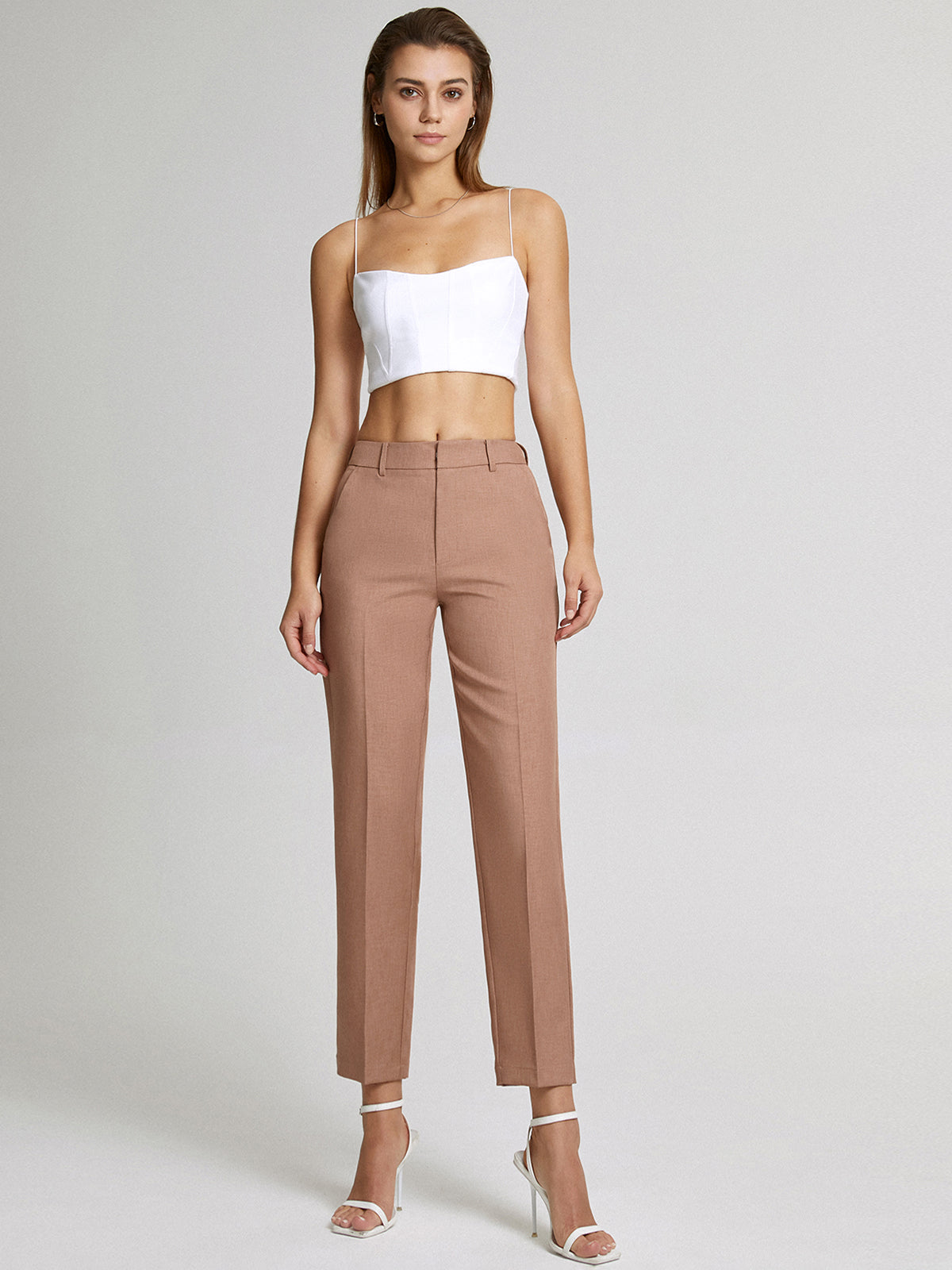 High Waisted Cropped Skinny Straight Leg Trousers High Waisted Cropped Skinny Straight Leg Trousers