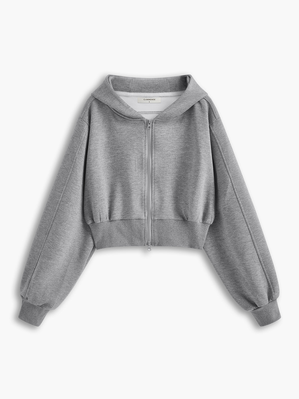 Solid Long Sleeve Zip Crop Hoodie Solid Long Sleeve Zip Crop Hoodie