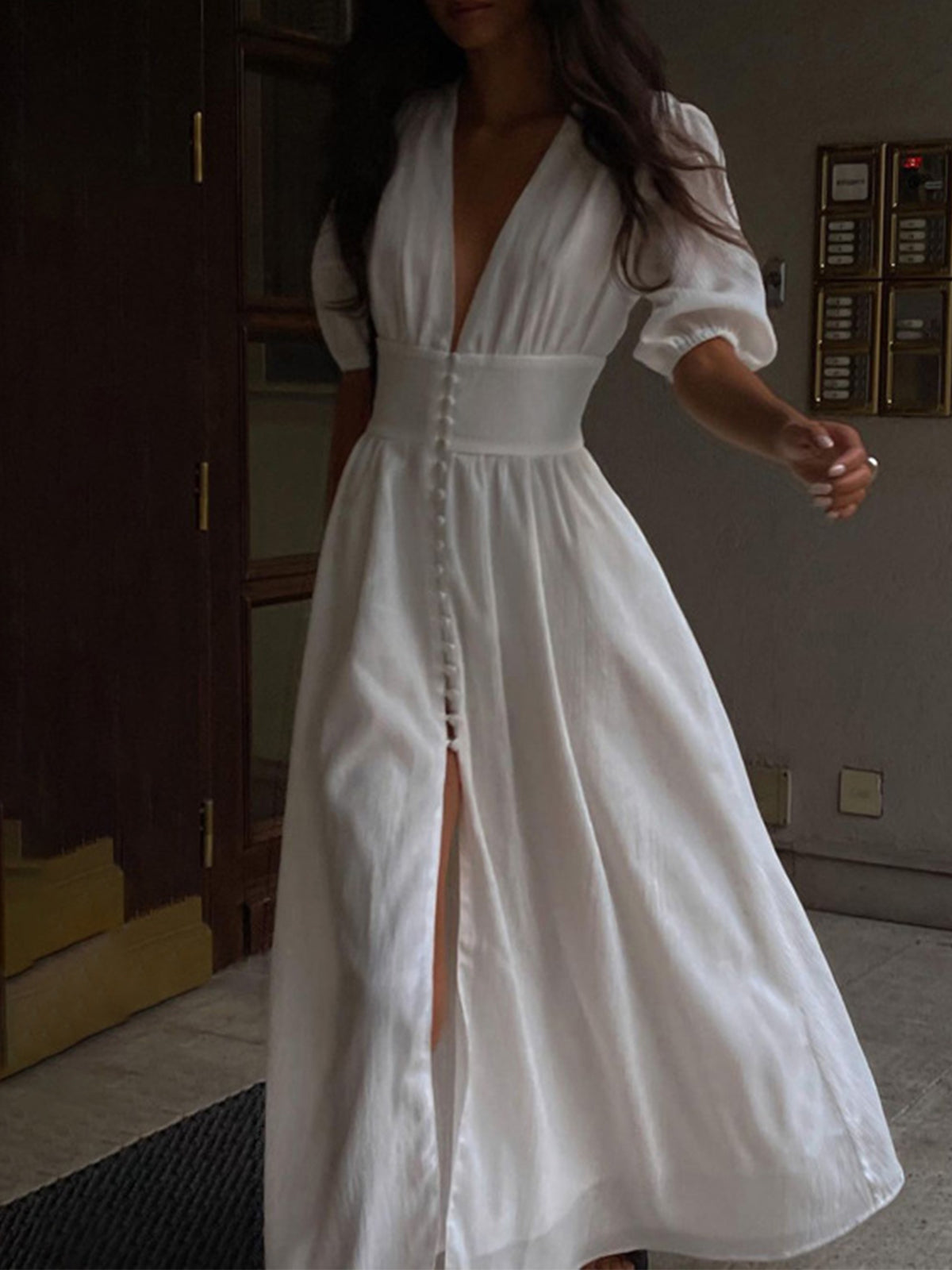 Frenchy  Button Split Long Dress Frenchy  Button Split Long Dress