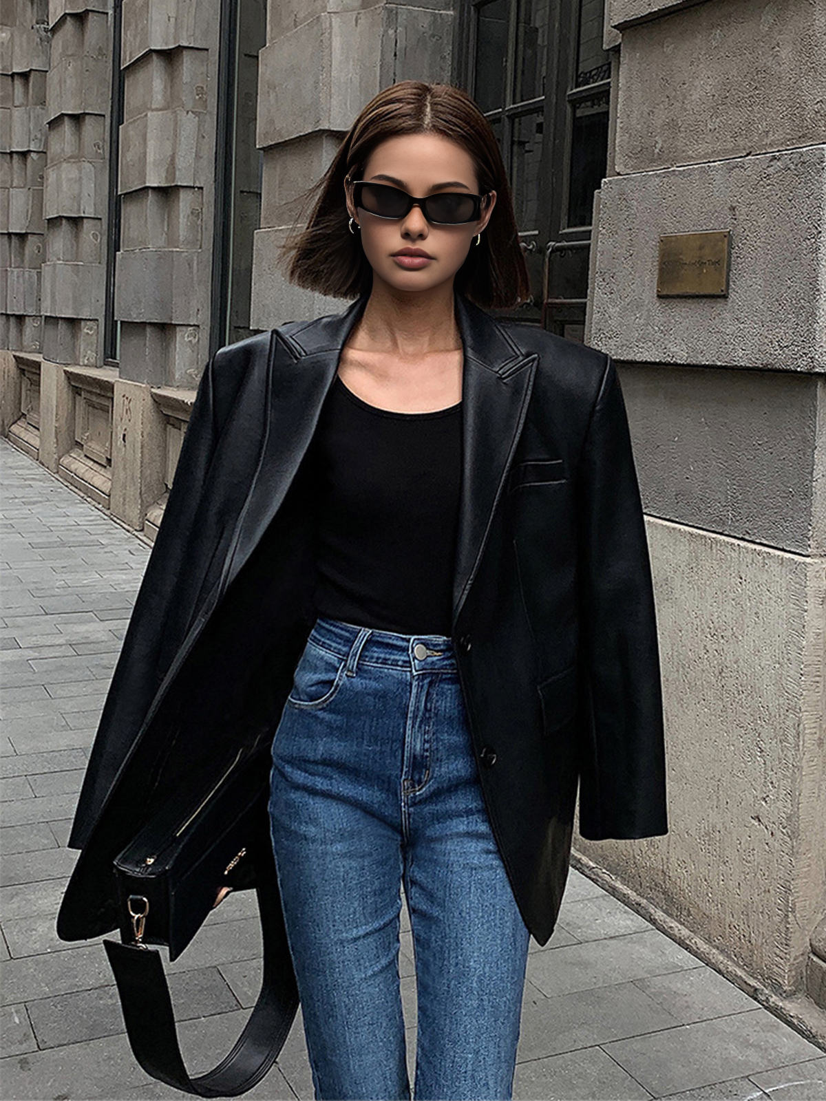 Lapel Pockets Leather Blazer Lapel Pockets Leather Blazer