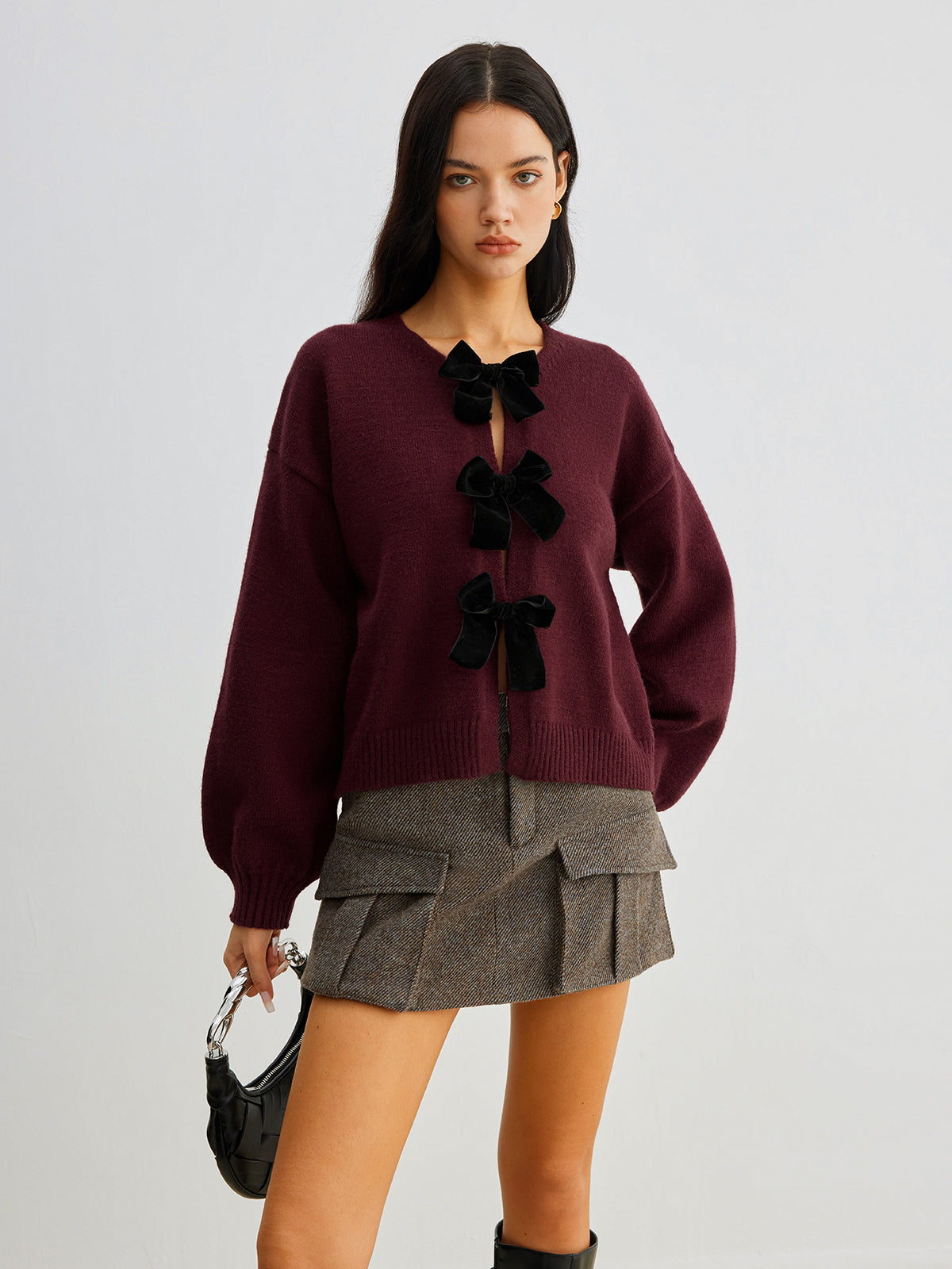 Velvet-Bow Lantern Sleeve Sweater Velvet-Bow Lantern Sleeve Sweater