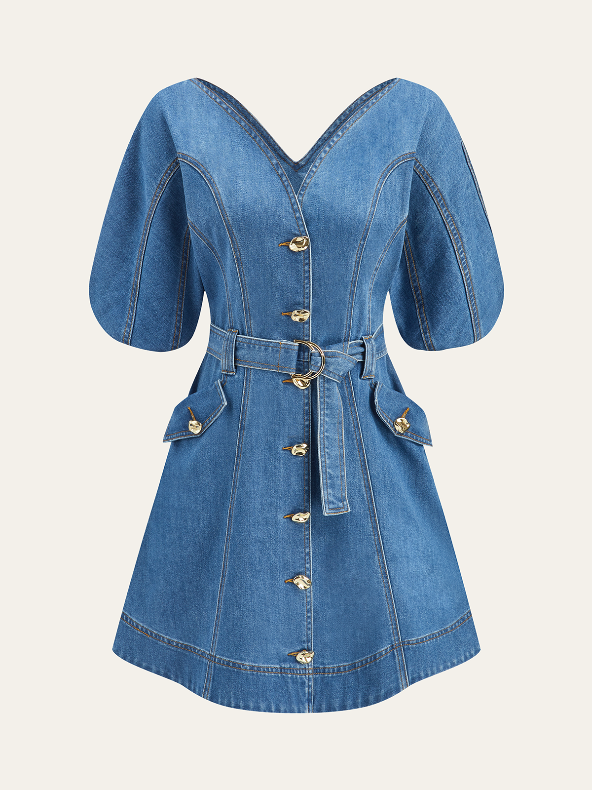 Pocketed Belted Denim Dress Pocketed Belted Denim Dress