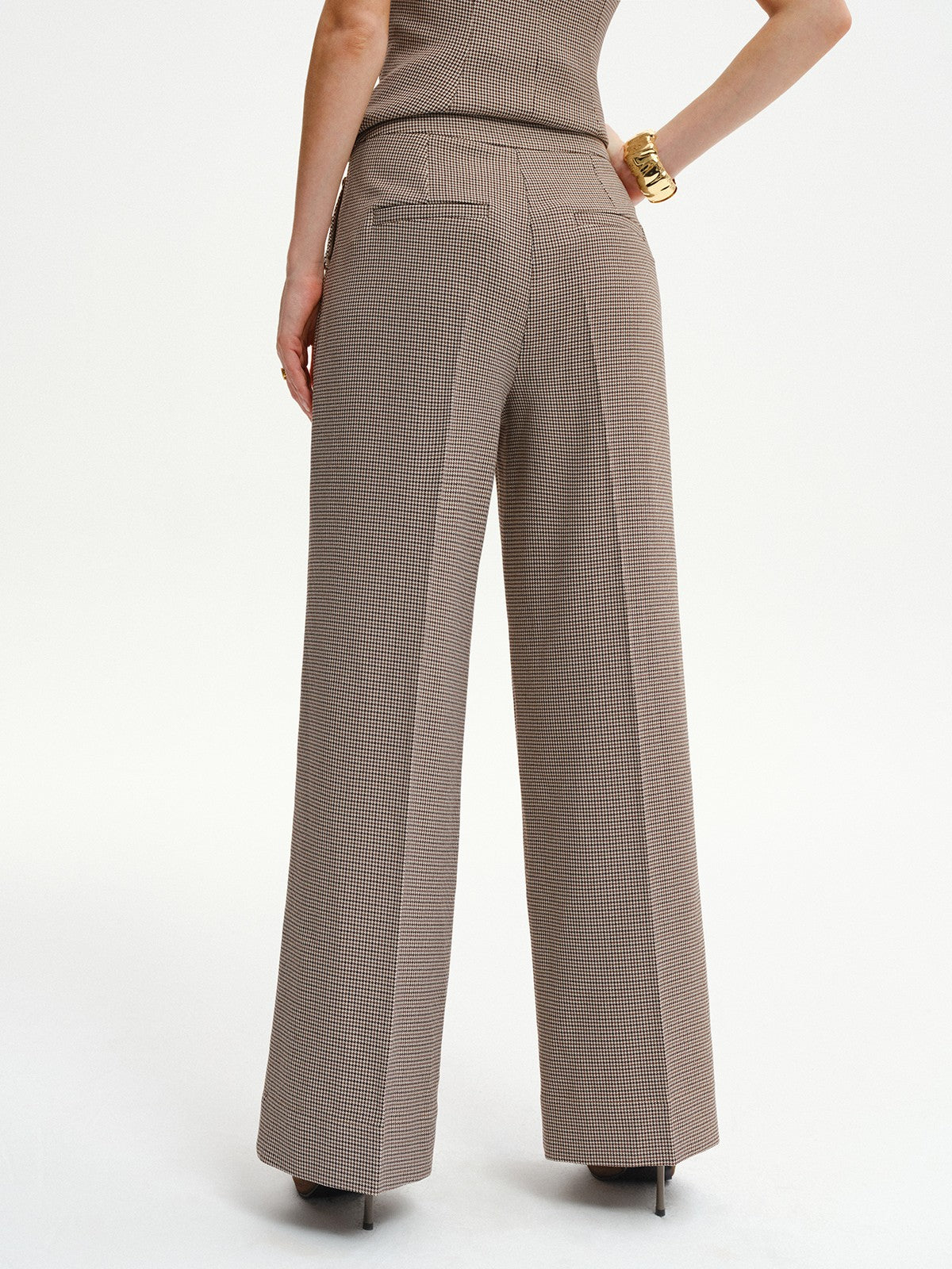 Houndstooth Metal Detail Mid-Waist Pants Houndstooth Metal Detail Mid-Waist Pants