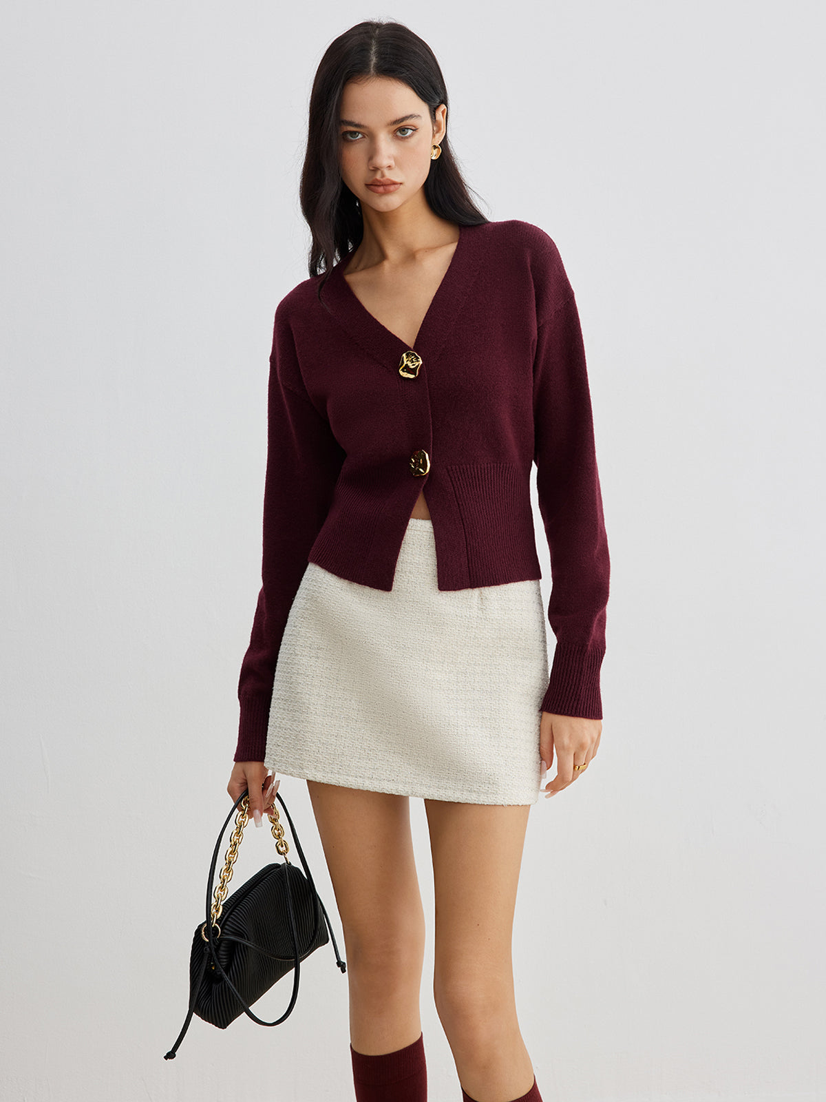Elegant Metal Button Short Cardigan Elegant Metal Button Short Cardigan