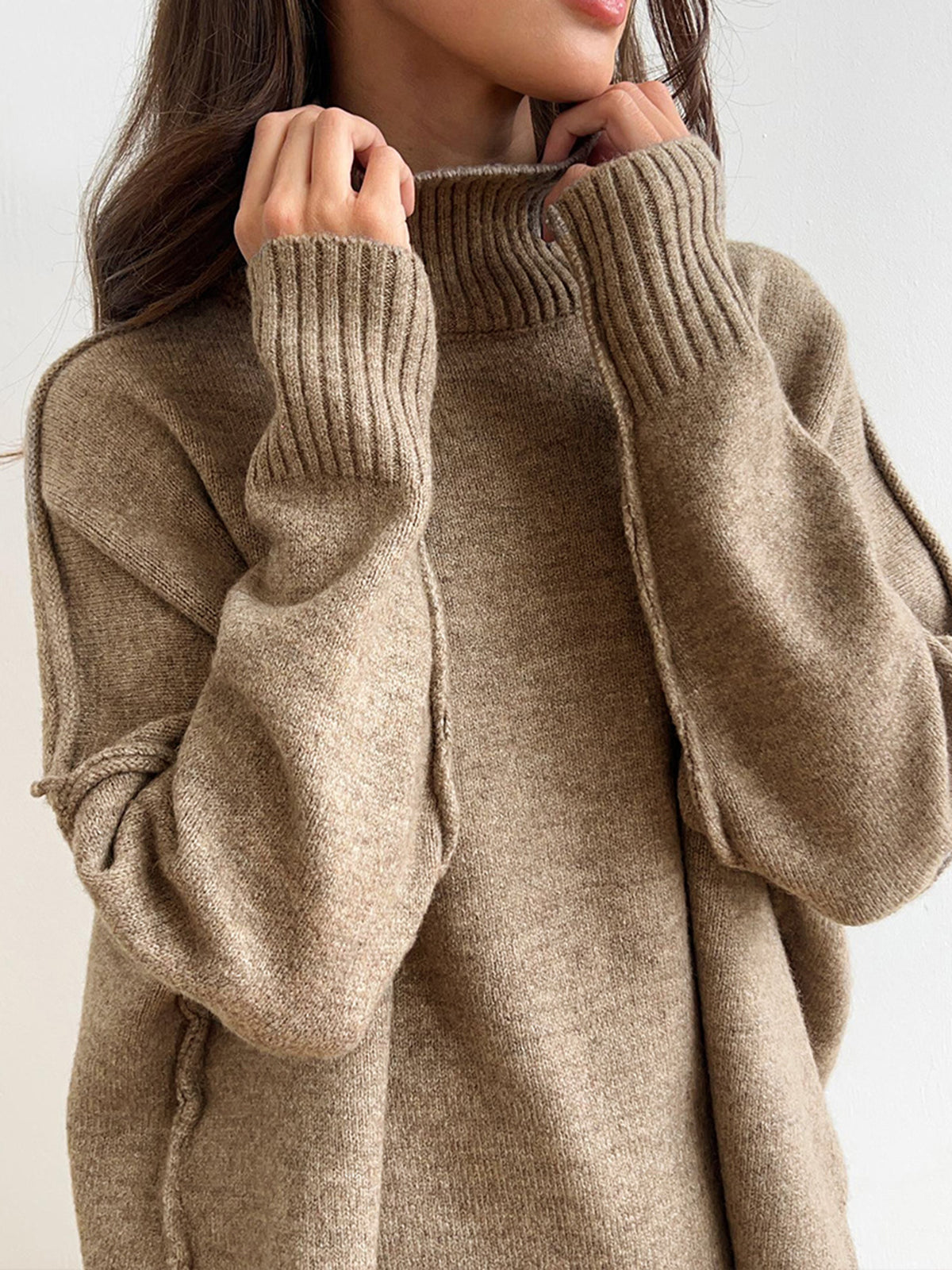Plain Turtleneck Knit Pants Set Plain Turtleneck Knit Pants Set