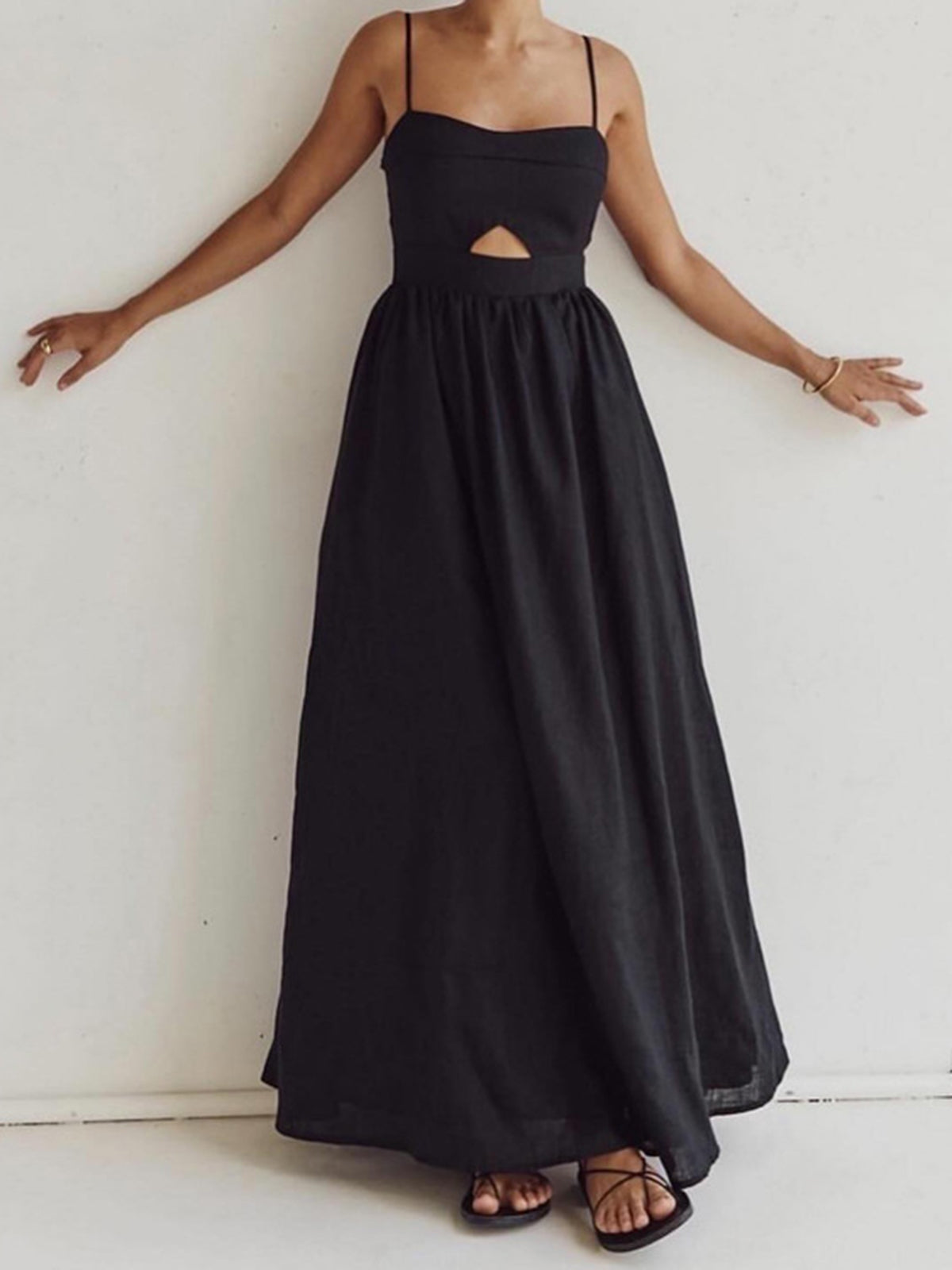 Cotton Sleeveless Pockets Cutout Long Dress Cotton Sleeveless Pockets Cutout Long Dress