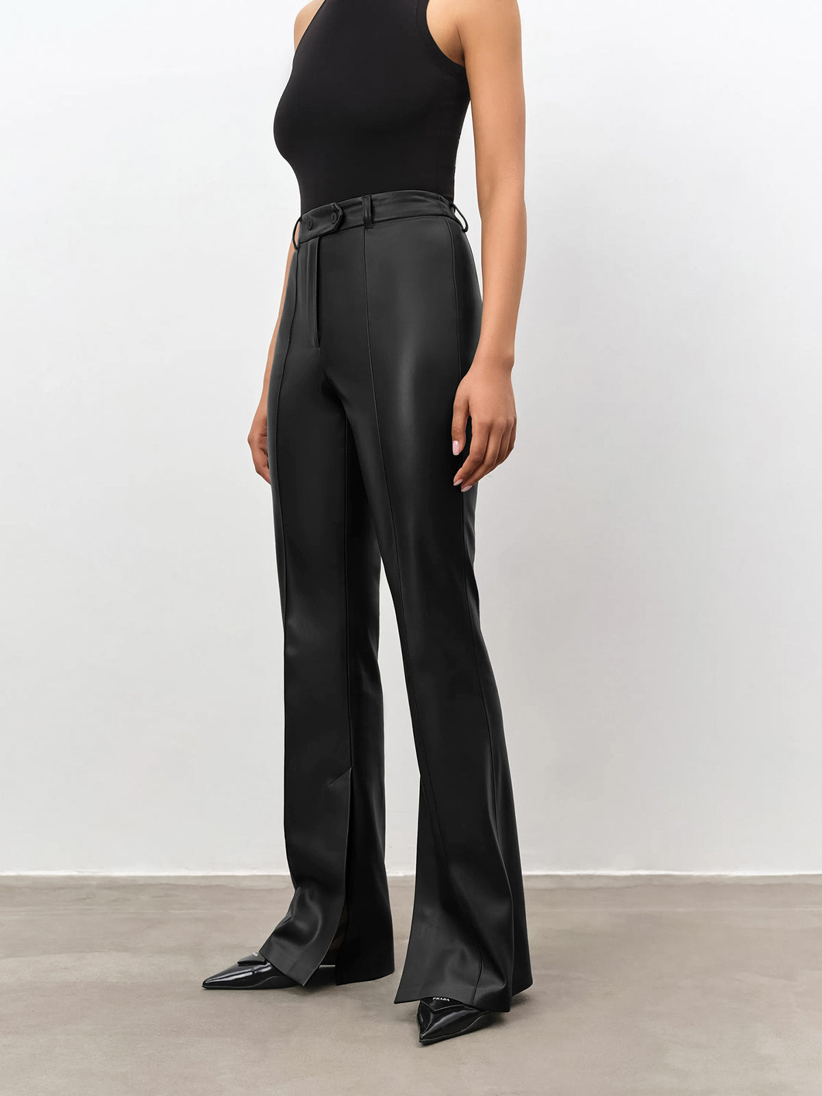 High Waisted Leather Straight Leg Flare Pants High Waisted Leather Straight Leg Flare Pants