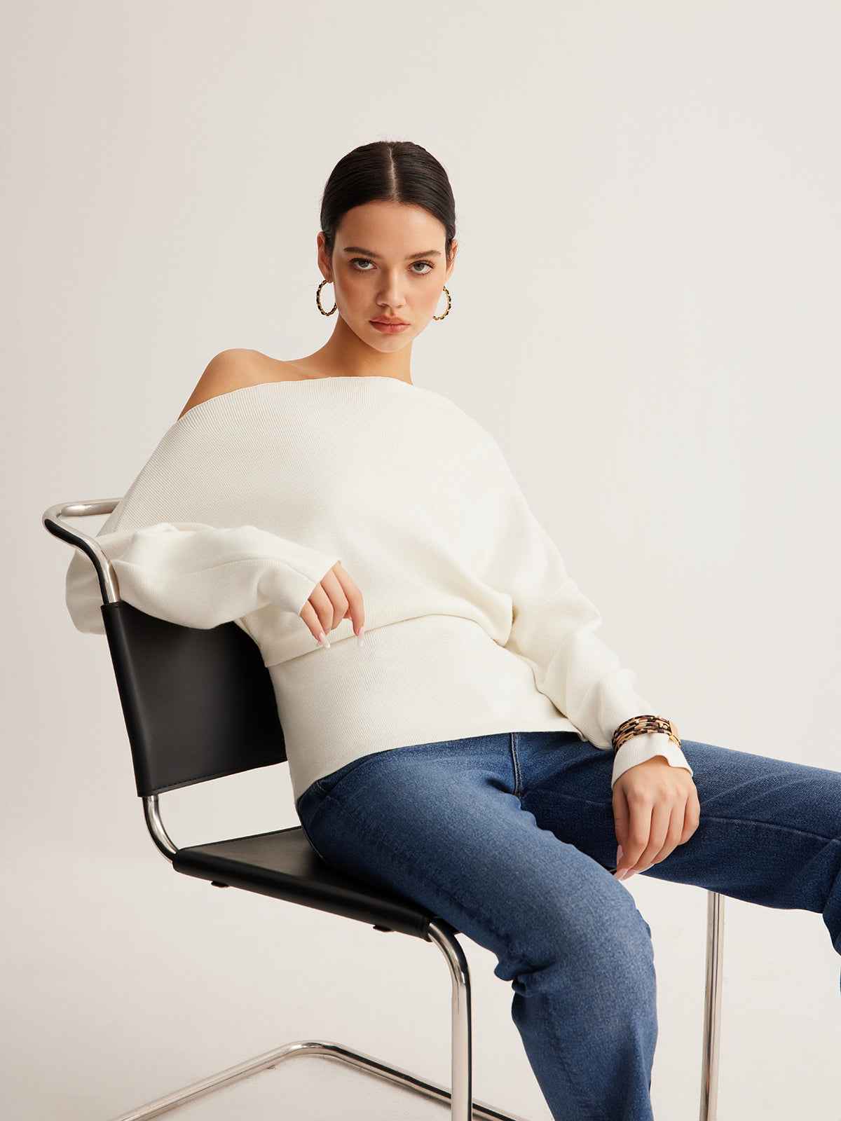 Wool-Blend Asymmetrical Neck Knit Top Wool-Blend Asymmetrical Neck Knit Top