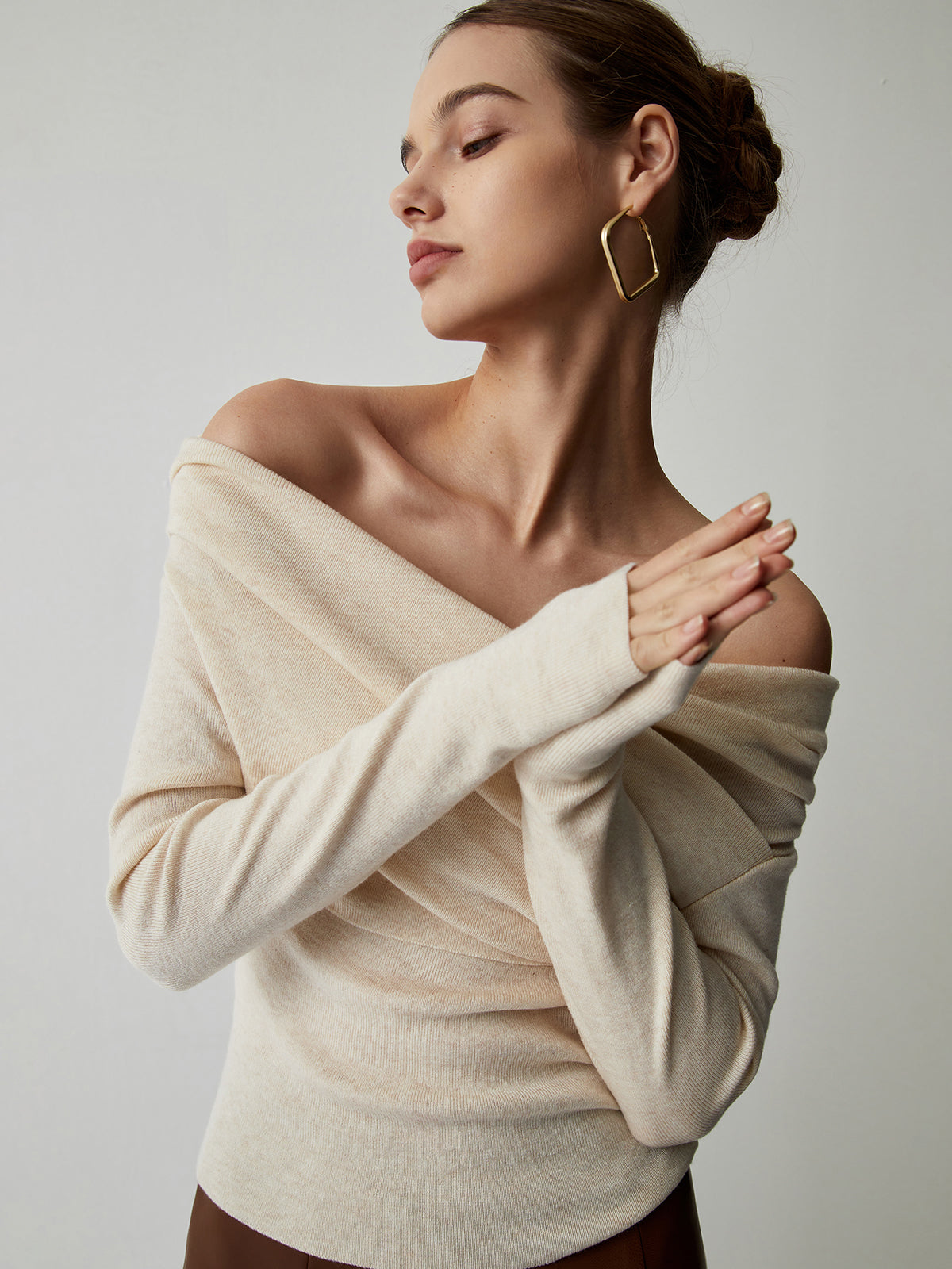 Off Shoulder Wrap Long Sleeve Knit Top Off Shoulder Wrap Long Sleeve Knit Top