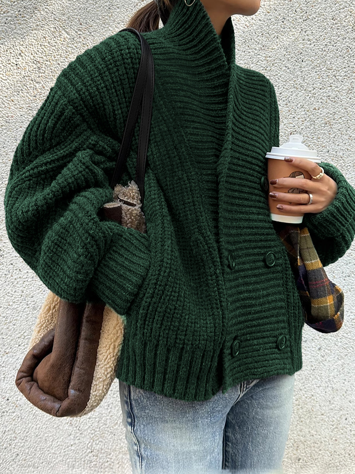 Ribbed Lapel Button Knit Outerwear Ribbed Lapel Button Knit Outerwear