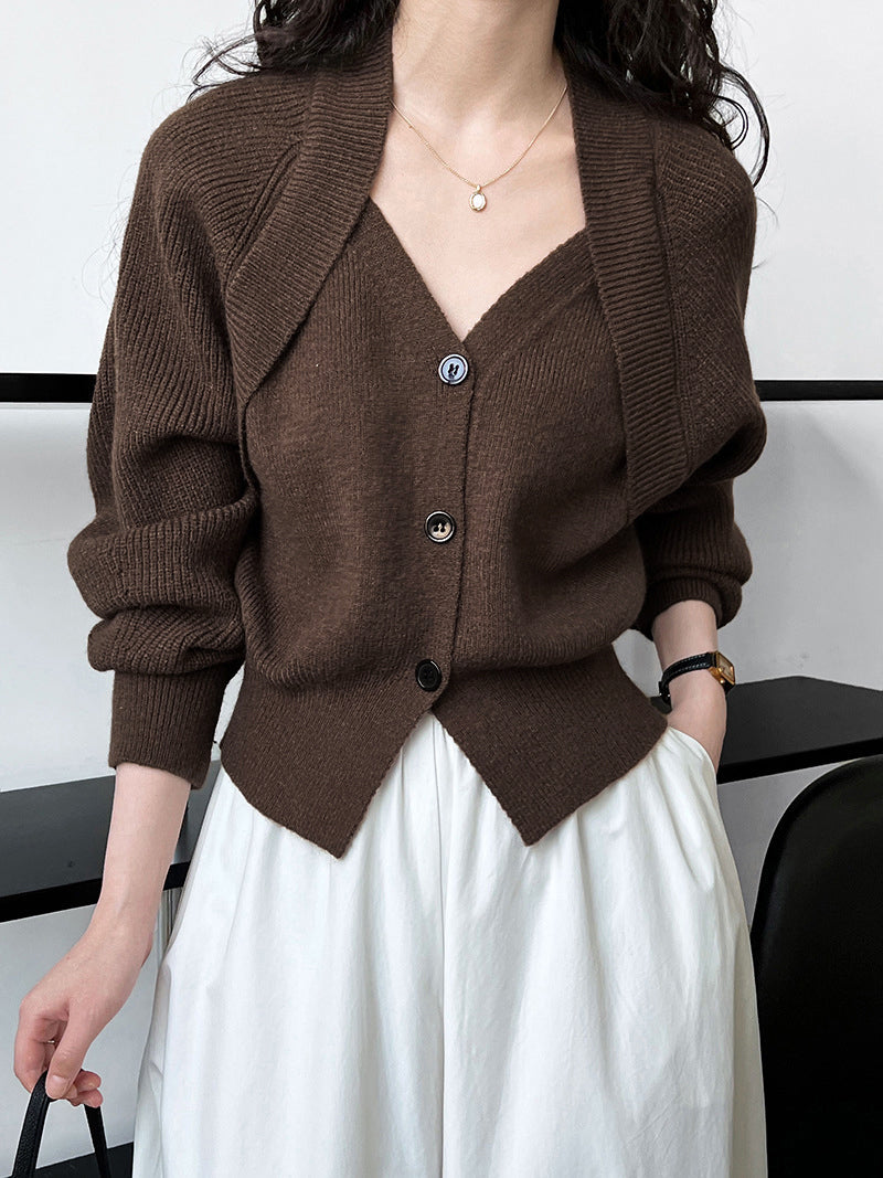 Patchwork V-neck Button Sweater Patchwork V-neck Button Sweater