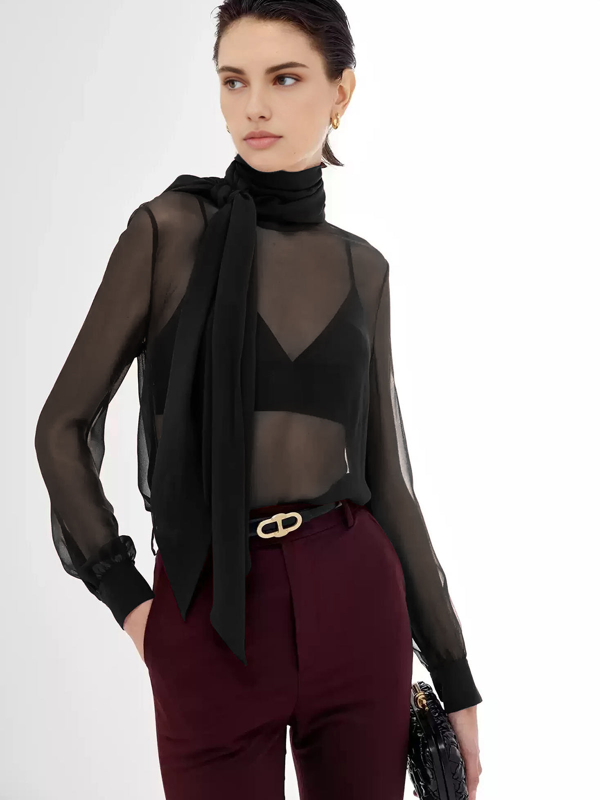 Sheer Bow Chiffon Blouse Sheer Bow Chiffon Blouse