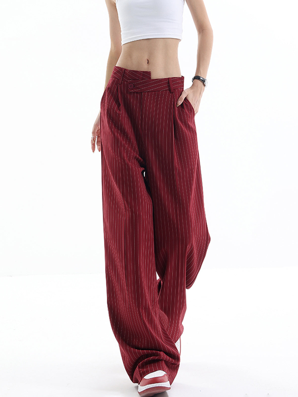 Asymmetrical High-Waist Pinstripe Pants Asymmetrical High-Waist Pinstripe Pants