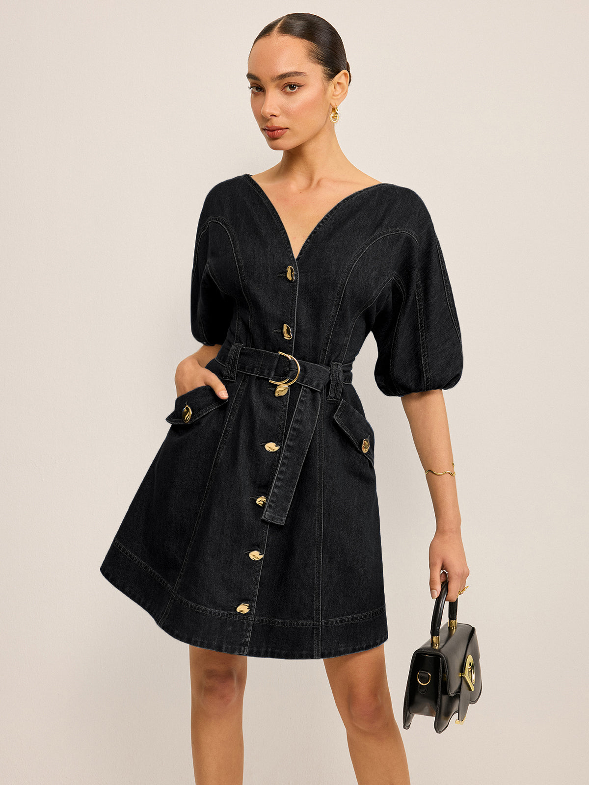 Pocketed Belted Denim Dress Pocketed Belted Denim Dress