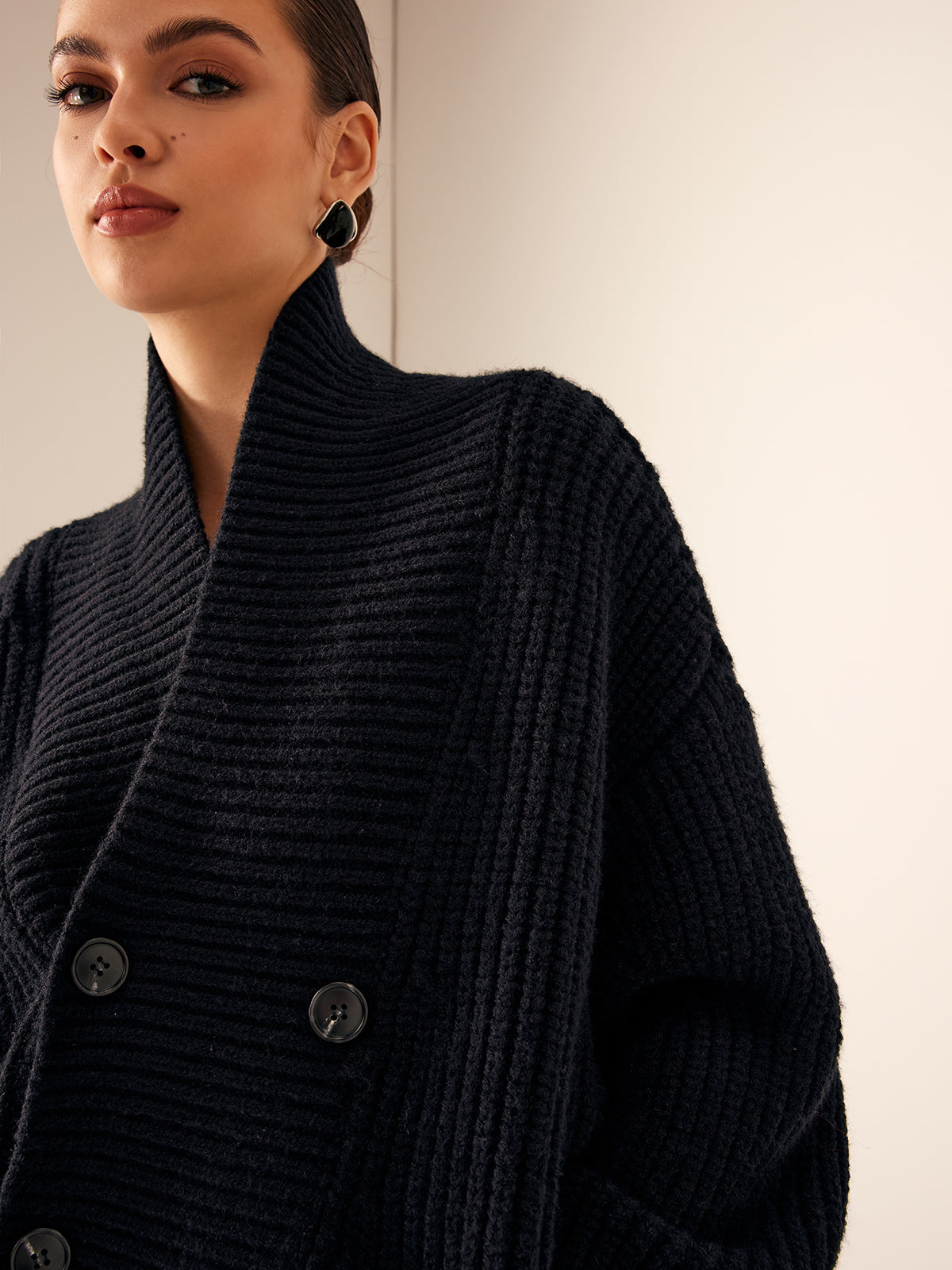 Ribbed Lapel Button Knit Outerwear Ribbed Lapel Button Knit Outerwear