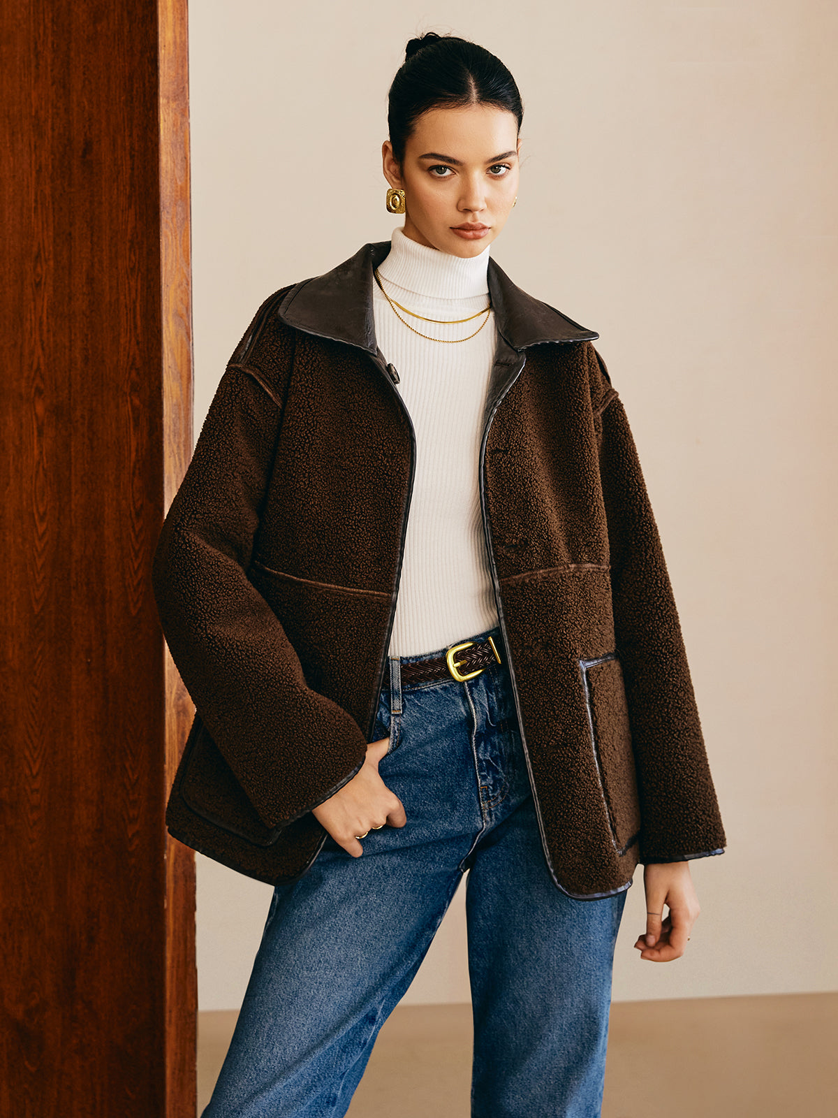 Double-Sided Faux Leather Fleece Jacket Double-Sided Faux Leather Fleece Jacket