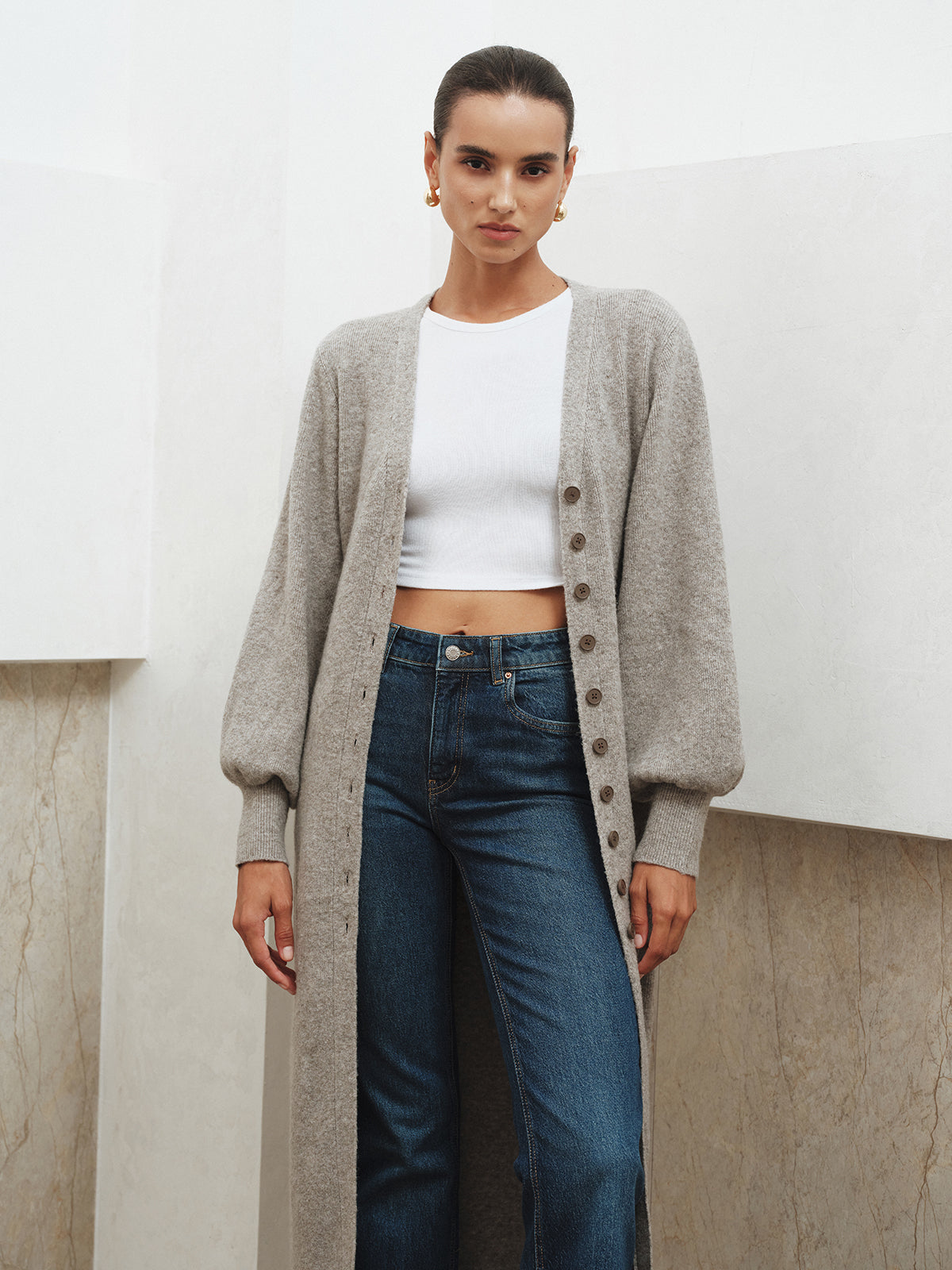 Button-Front Longline Knit Outerwear Button-Front Longline Knit Outerwear