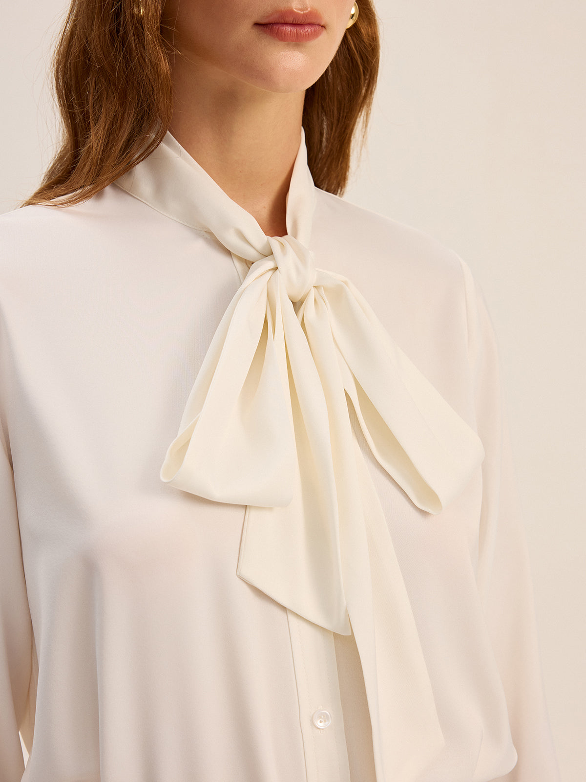 Satin Bow-Tie Neck Long-Sleeve Shirt Satin Bow-Tie Neck Long-Sleeve Shirt