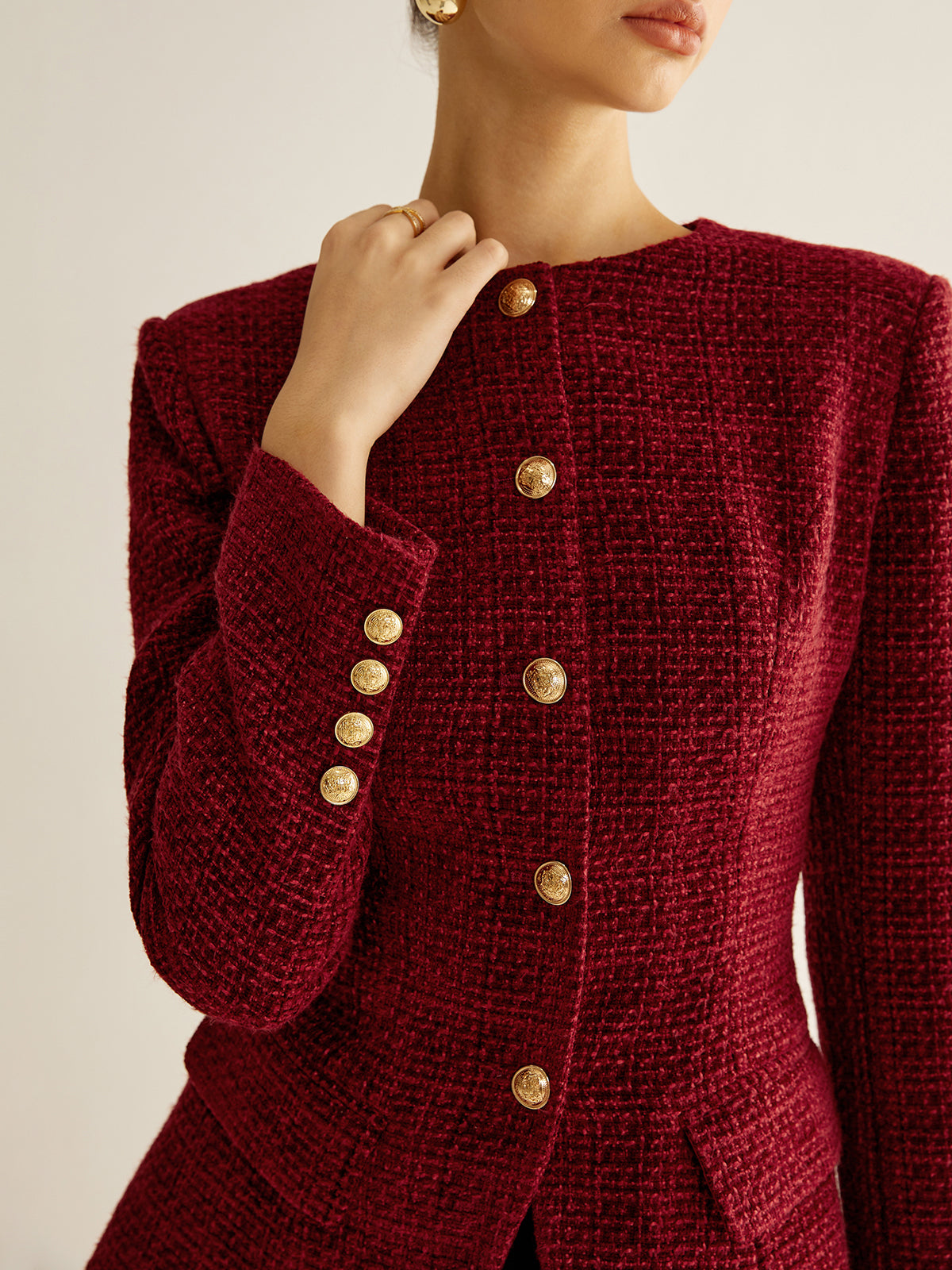 Button Down Slit Tweed Blazer Button Down Slit Tweed Blazer
