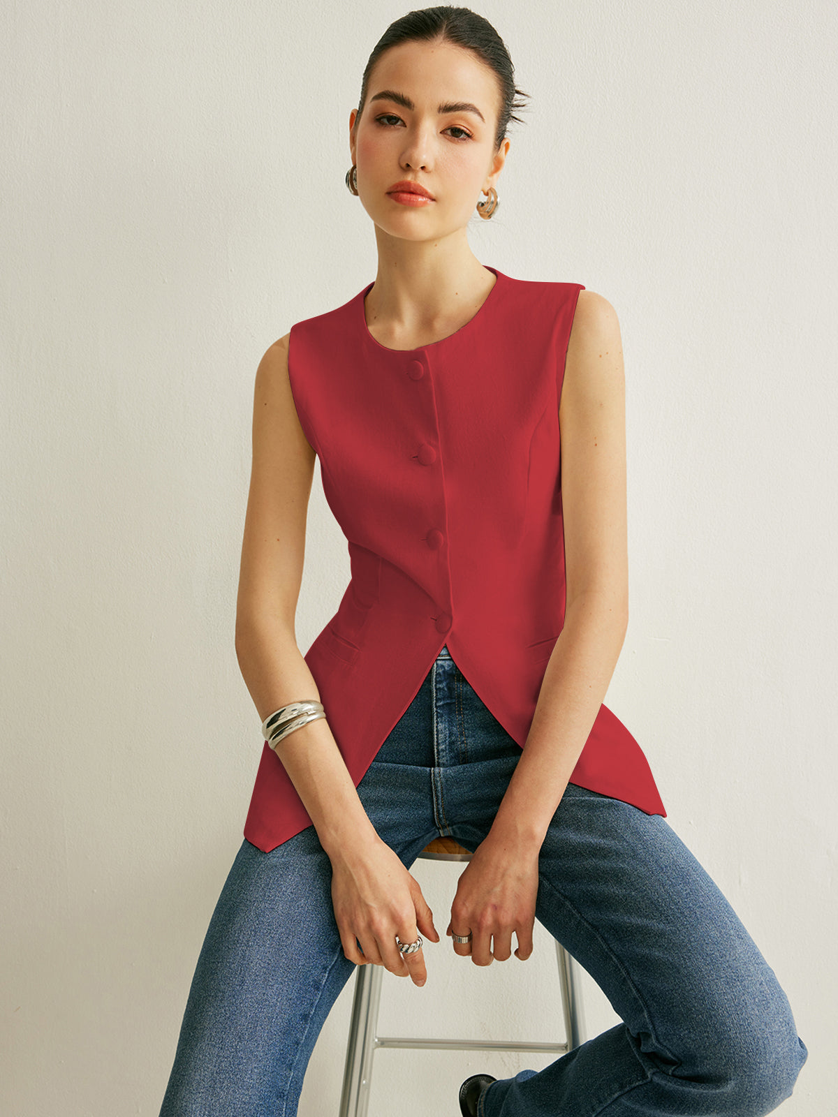 Button Detail Sleeveless Vest Button Detail Sleeveless Vest