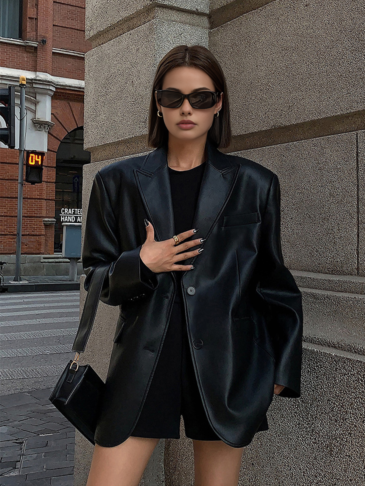 Lapel Pockets Leather Blazer Lapel Pockets Leather Blazer