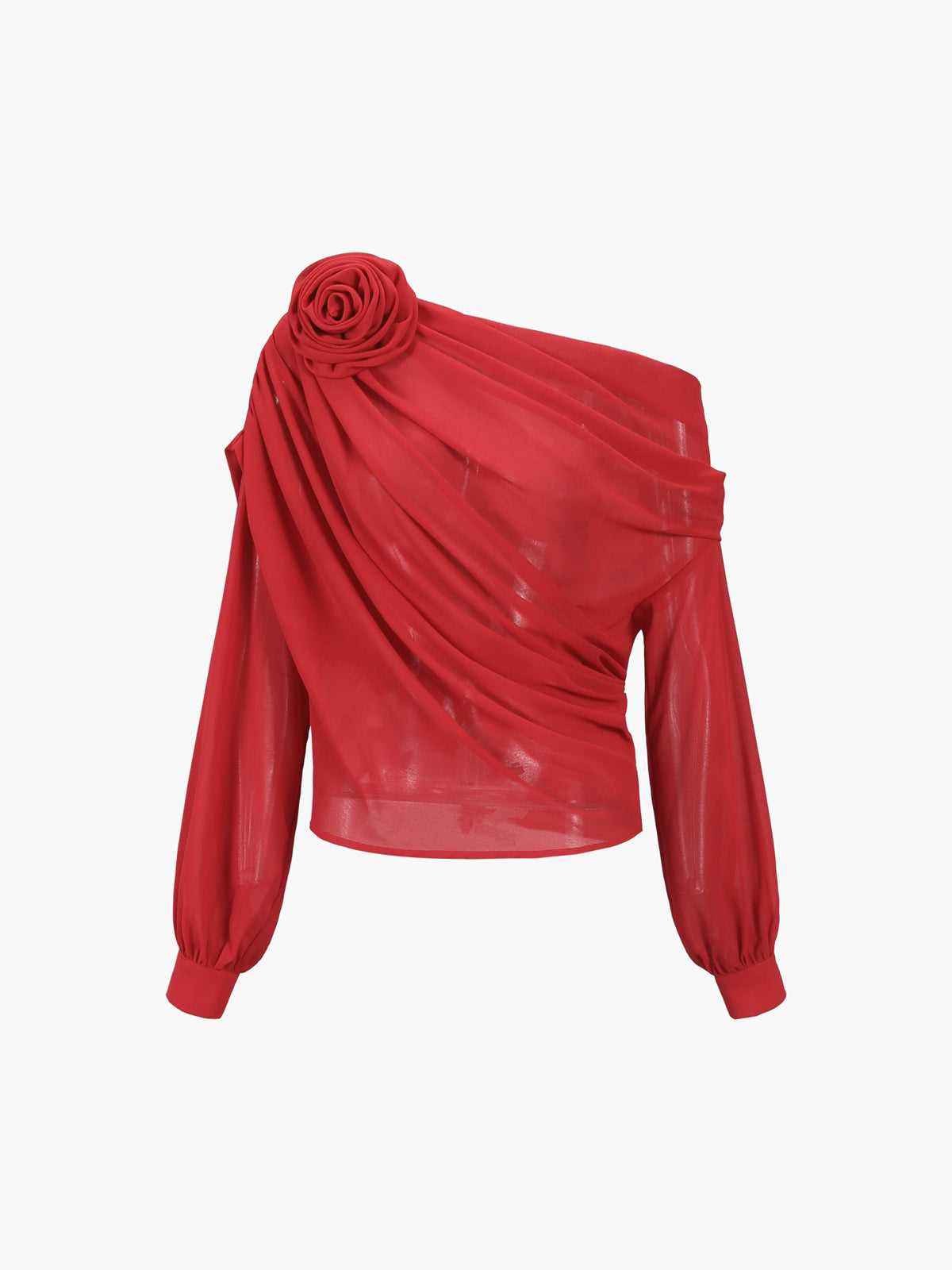 Chiffon Semi-Sheer One Shoulder Asymmetrical Blouse Chiffon Semi-Sheer One Shoulder Asymmetrical Blouse