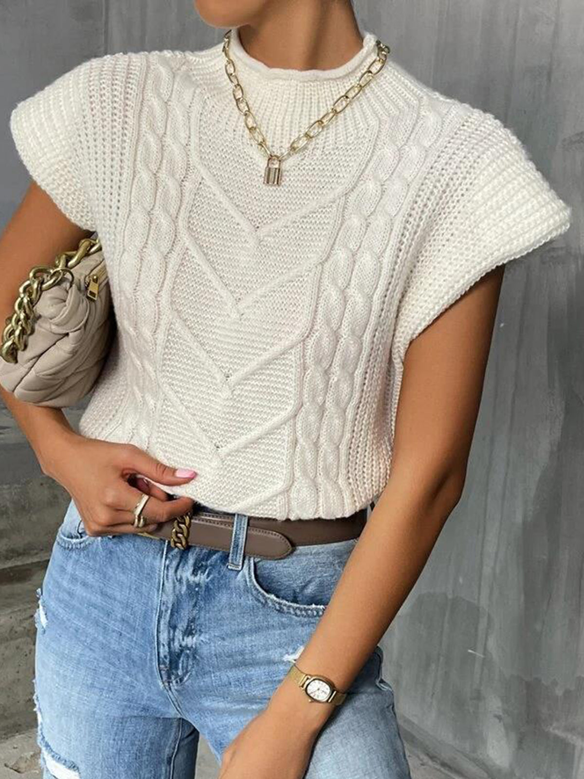 Plain Cap Sleeve Sweater Vest Plain Cap Sleeve Sweater Vest