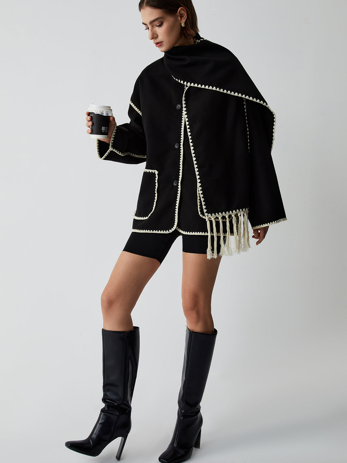 Contrast Trim Jacket With Matching Scarf Contrast Trim Jacket With Matching Scarf