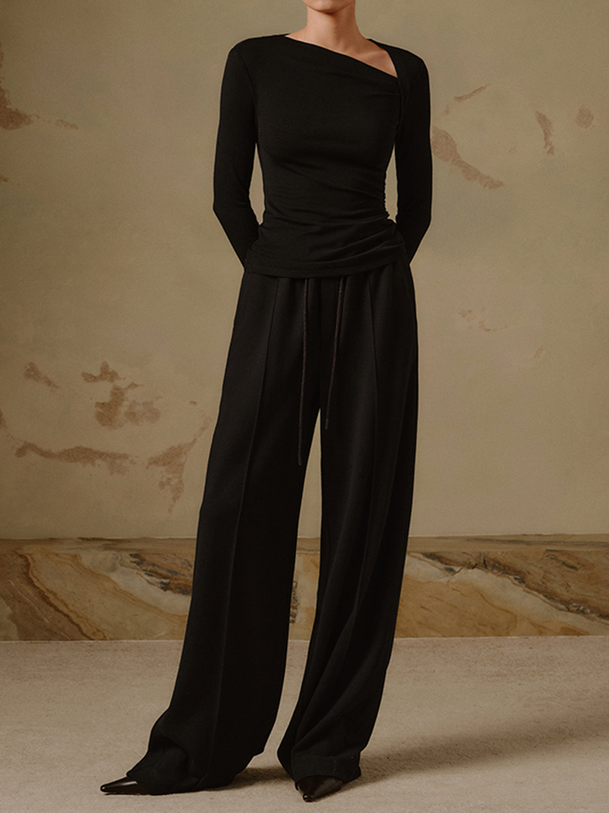 Ribbed Knit Long Sleeve Asymmetric Shirt Ribbed Knit Long Sleeve Asymmetric Shirt