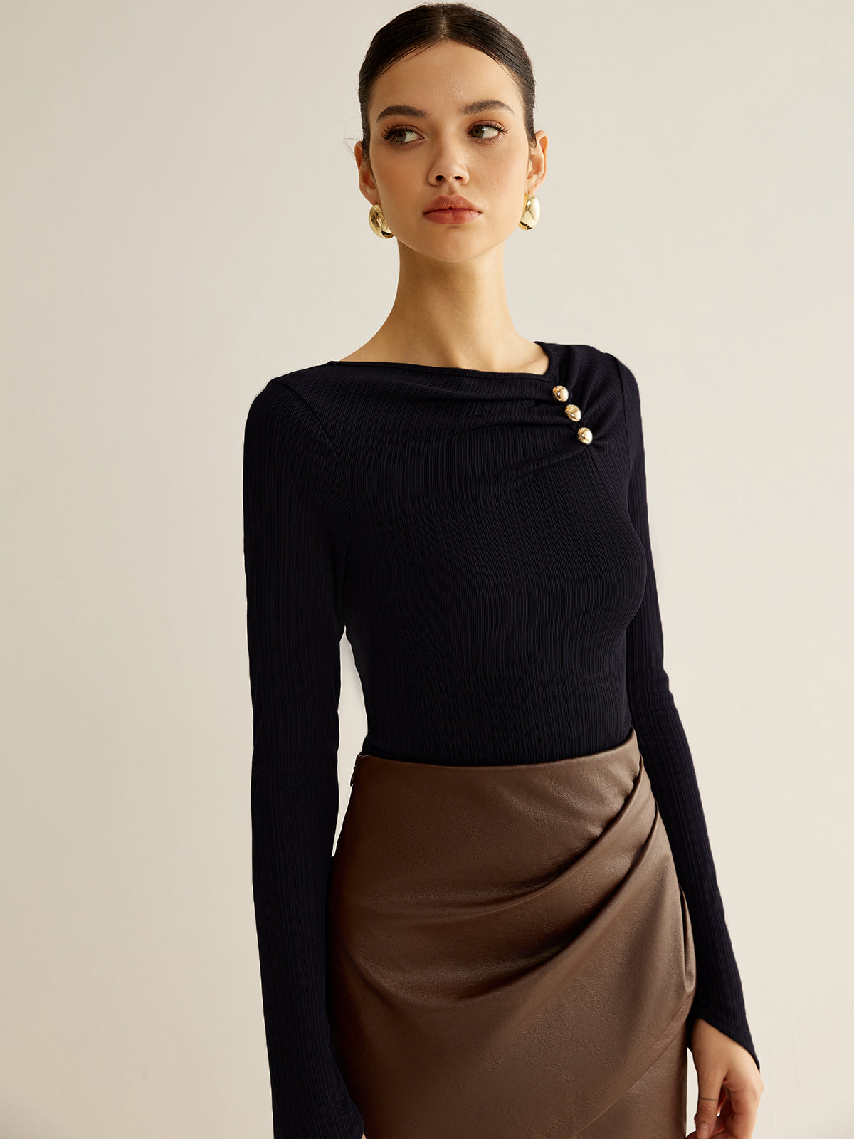 Metal Detail Pleated Blouse Metal Detail Pleated Blouse