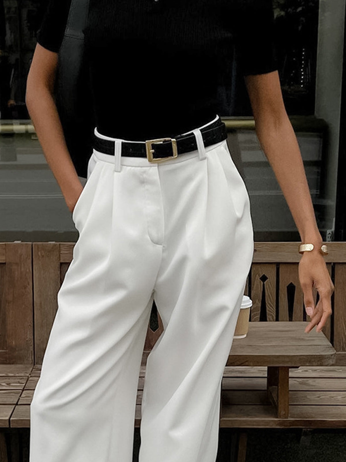 Solid Wide Leg Pants Without Belt Solid Wide Leg Pants Without Belt