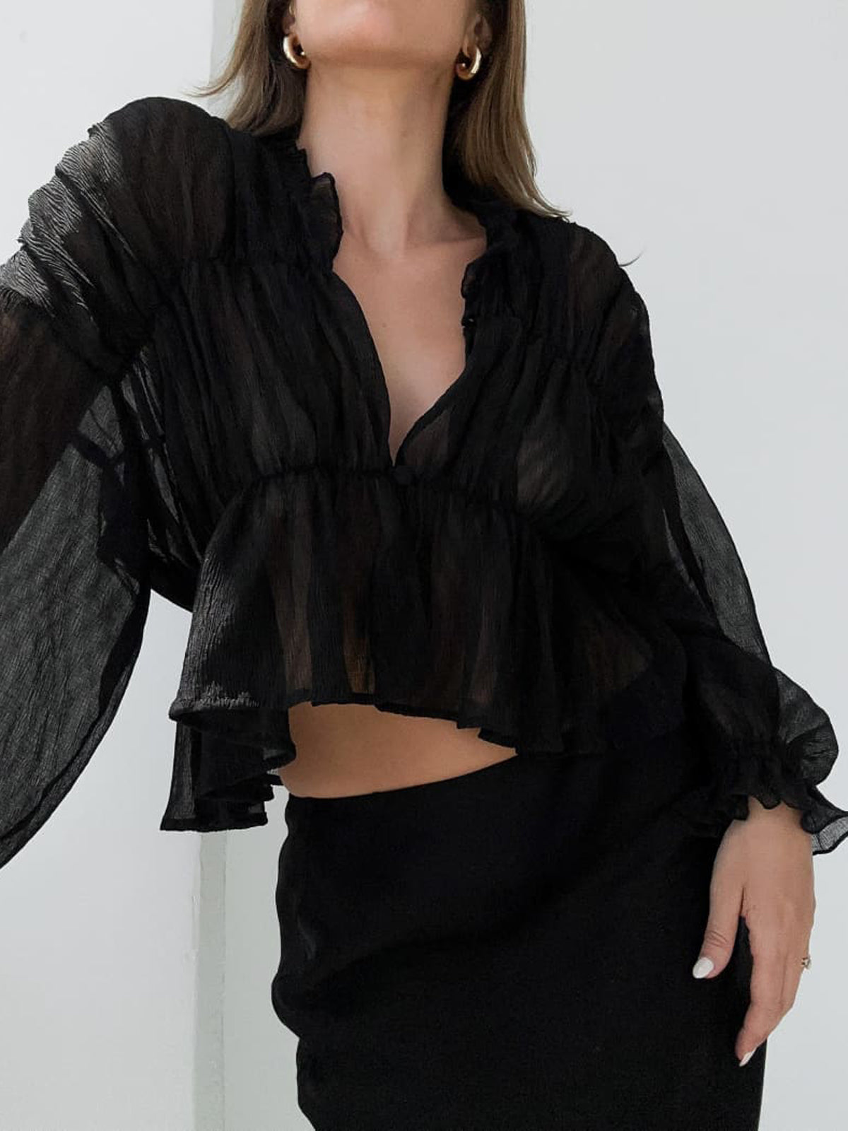 Sheer Chiffon Ruffle Detail Blouse Sheer Chiffon Ruffle Detail Blouse