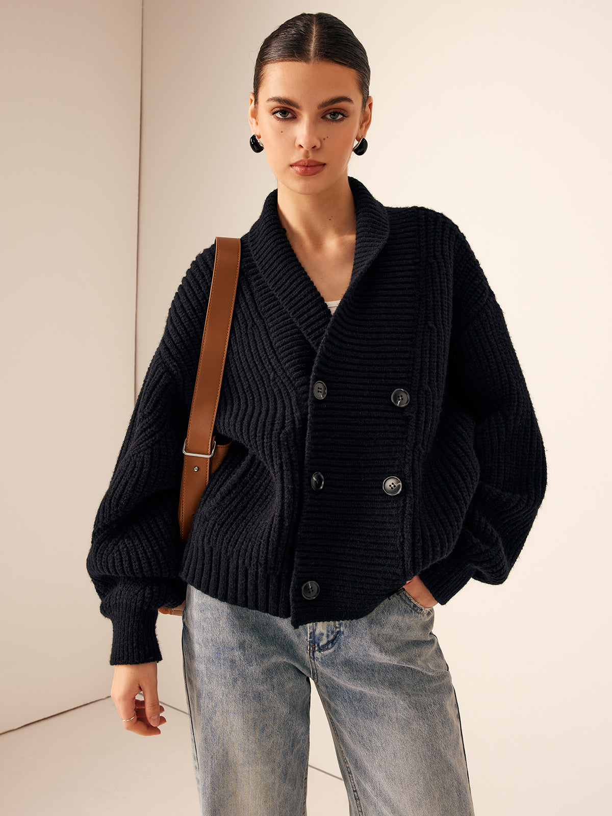 Ribbed Lapel Button Knit Outerwear Ribbed Lapel Button Knit Outerwear