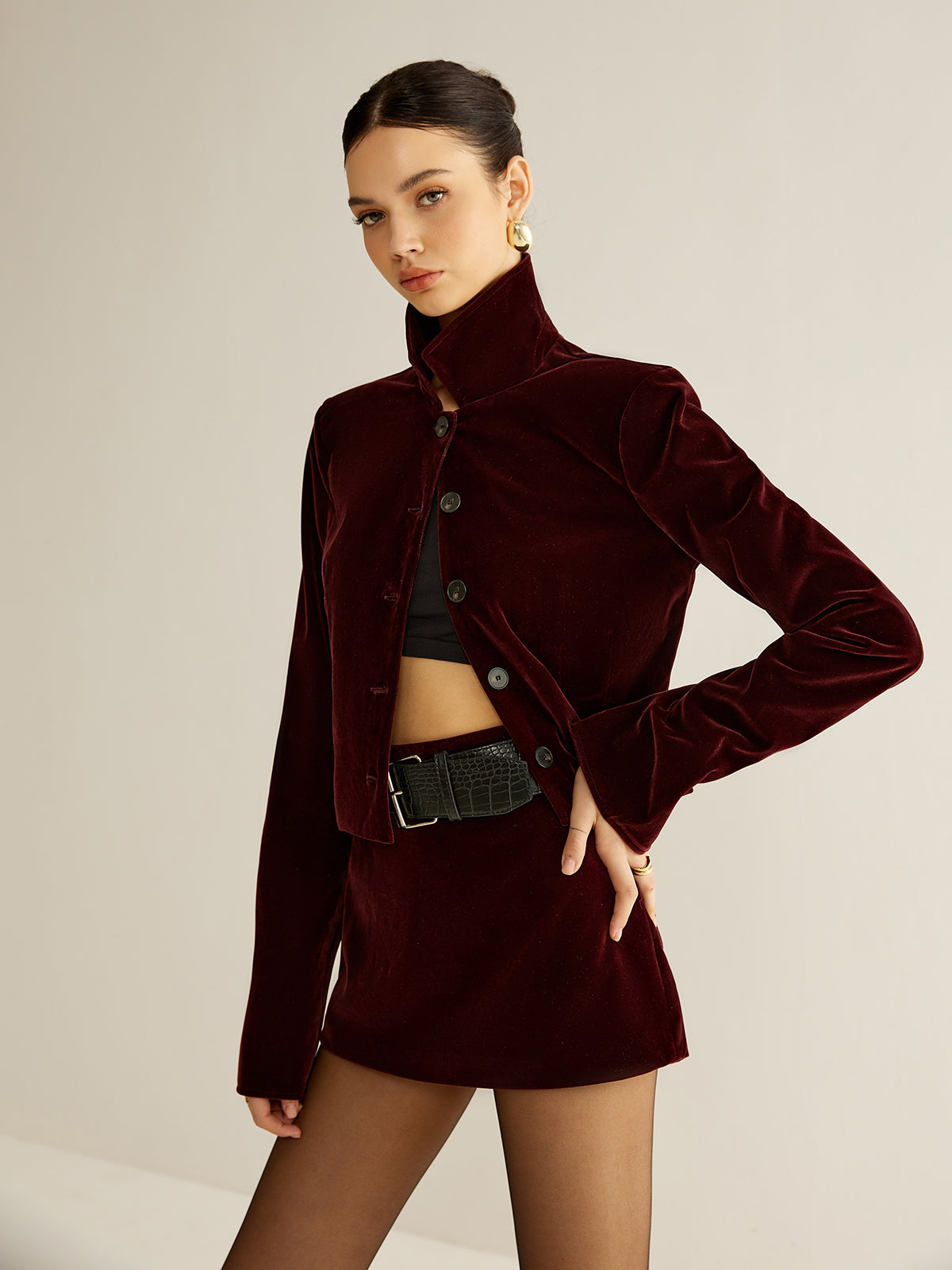 Velvet Lapel Short Blazer Velvet Lapel Short Blazer
