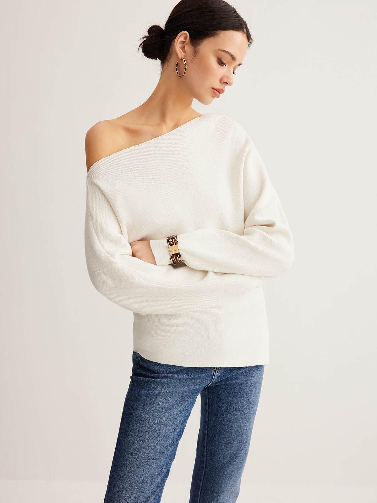 Wool-Blend Asymmetrical Neck Knit Top Wool-Blend Asymmetrical Neck Knit Top