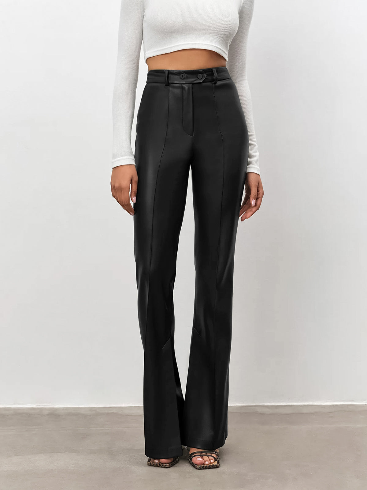 High Waisted Leather Straight Leg Flare Pants High Waisted Leather Straight Leg Flare Pants