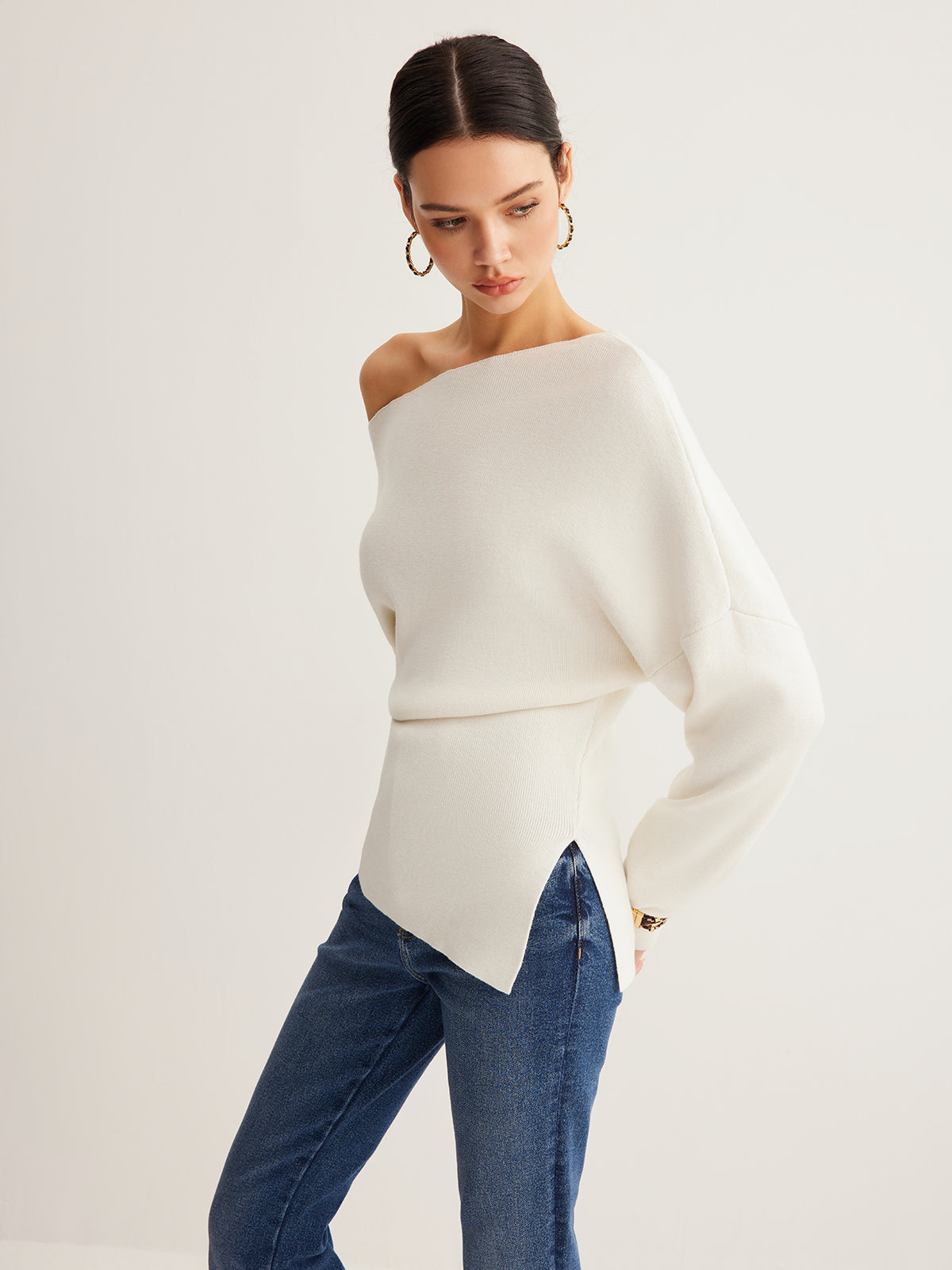 Wool-Blend Asymmetrical Neck Knit Top Wool-Blend Asymmetrical Neck Knit Top