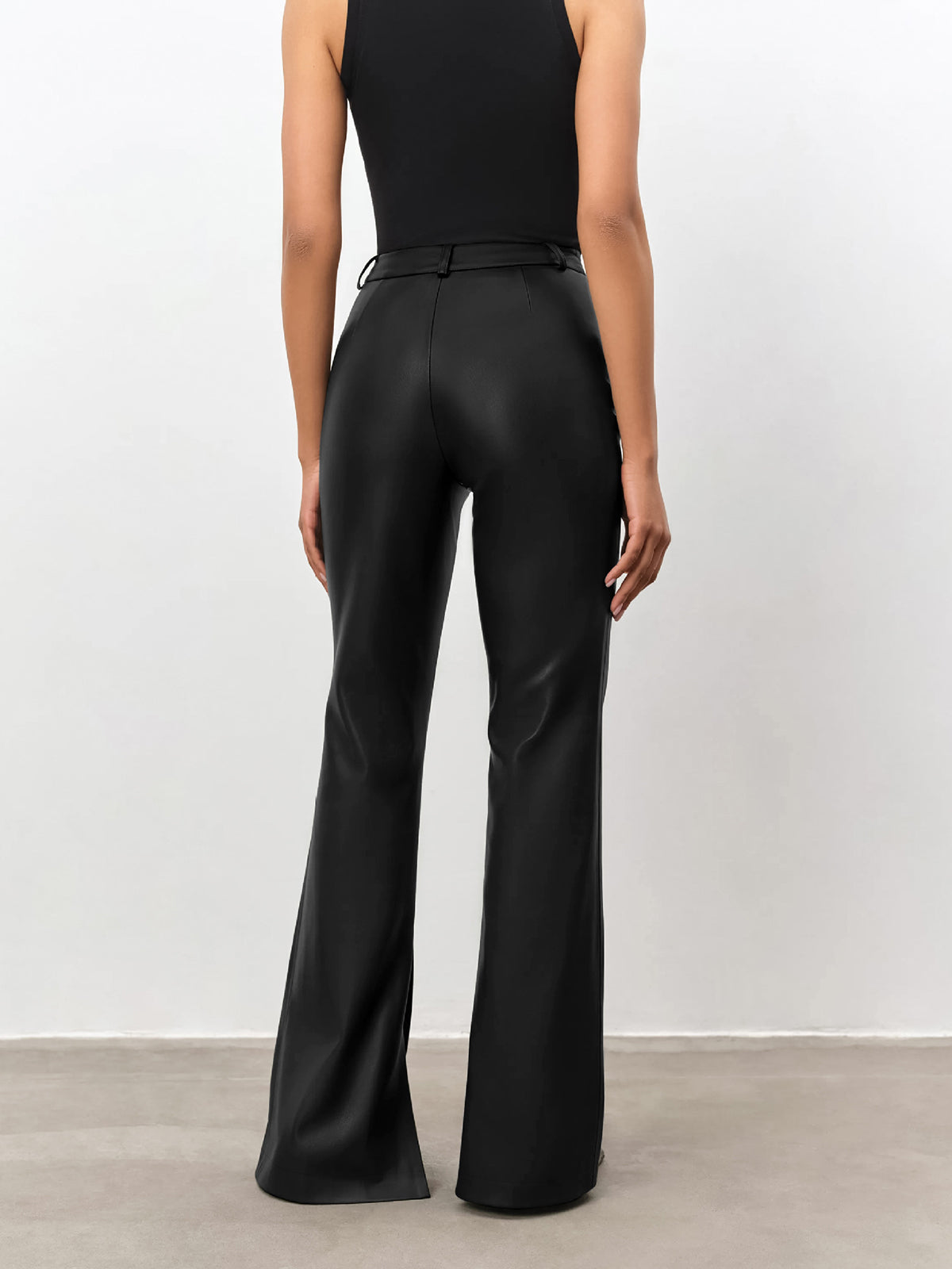 High Waisted Leather Straight Leg Flare Pants High Waisted Leather Straight Leg Flare Pants