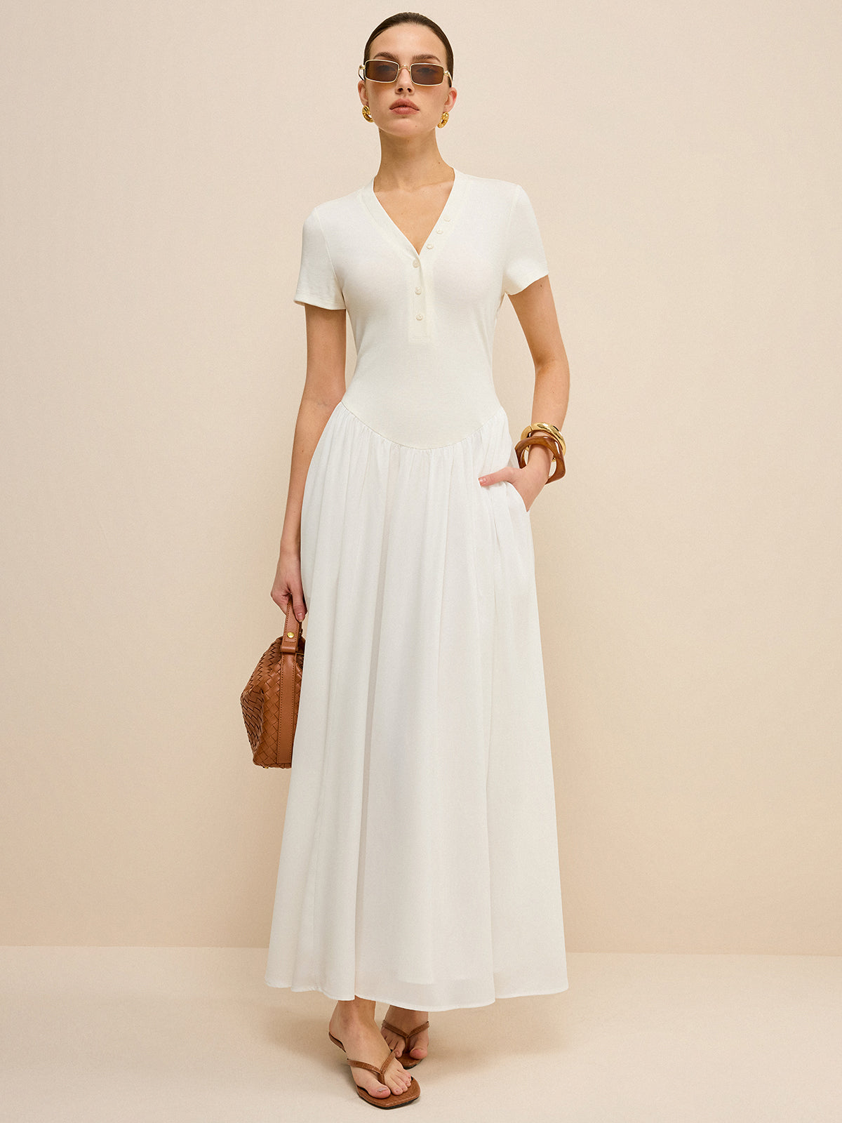Button-Placket V-Neck Maxi Dress Button-Placket V-Neck Maxi Dress