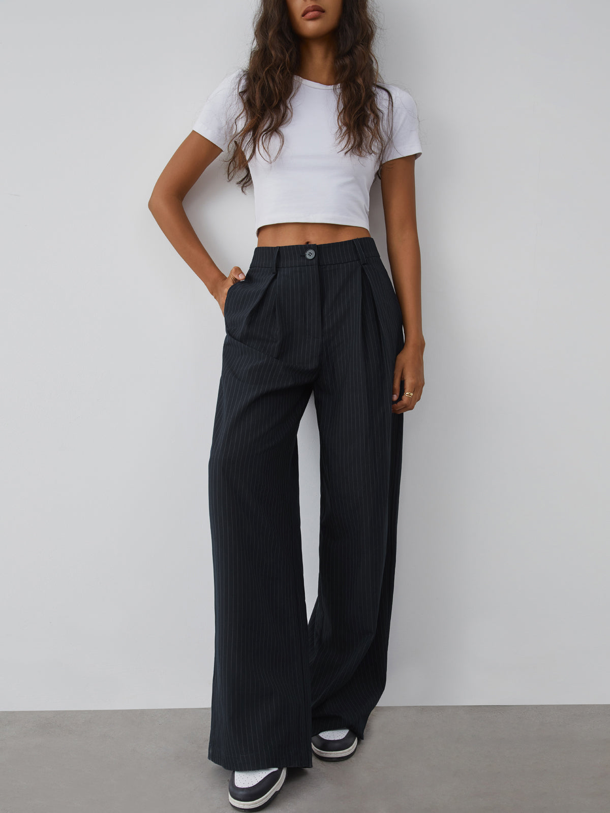 Shock Value Pinstripe Wide Leg Dress Pants Shock Value Pinstripe Wide Leg Dress Pants
