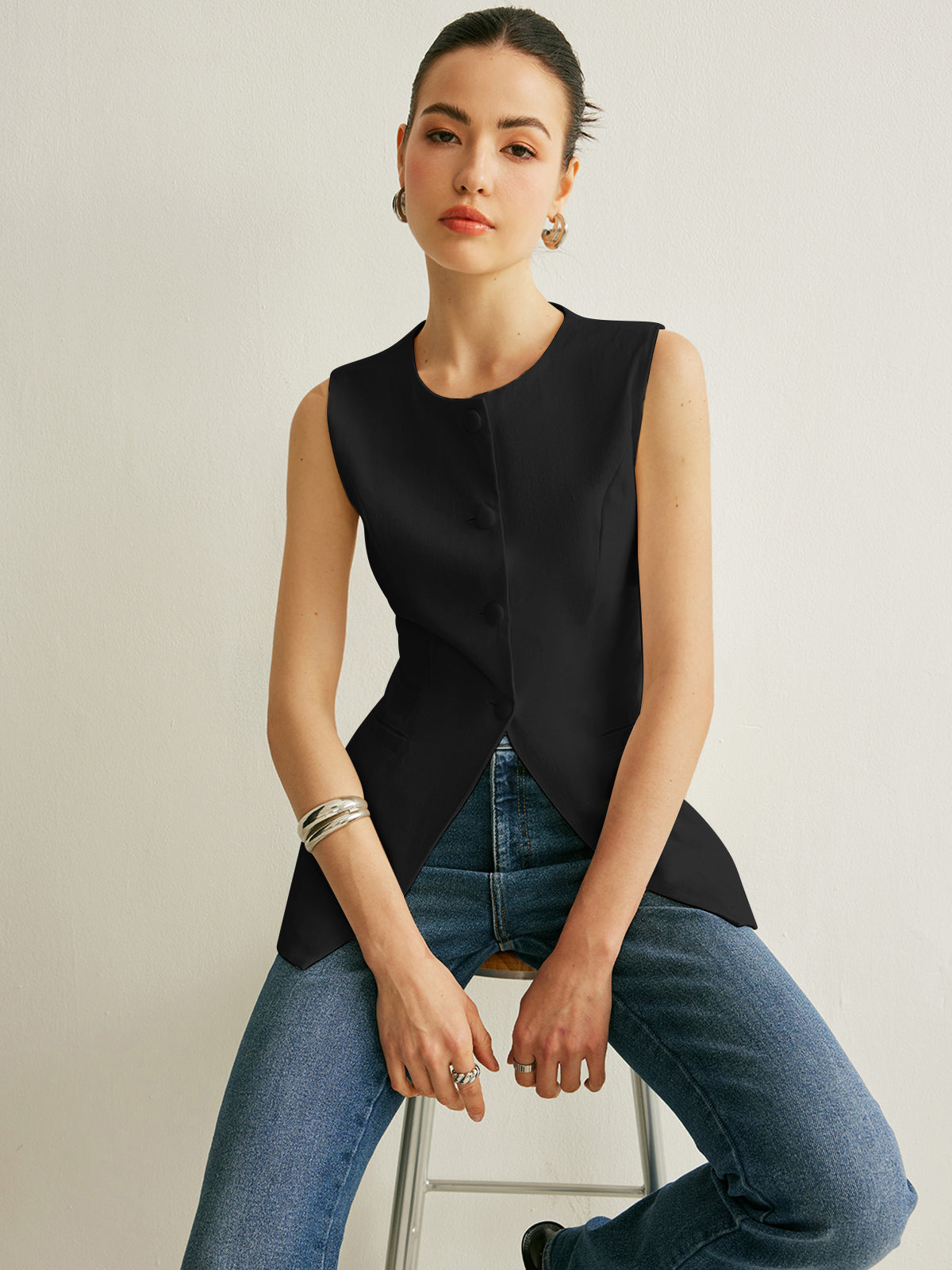 Button Detail Sleeveless Vest Button Detail Sleeveless Vest