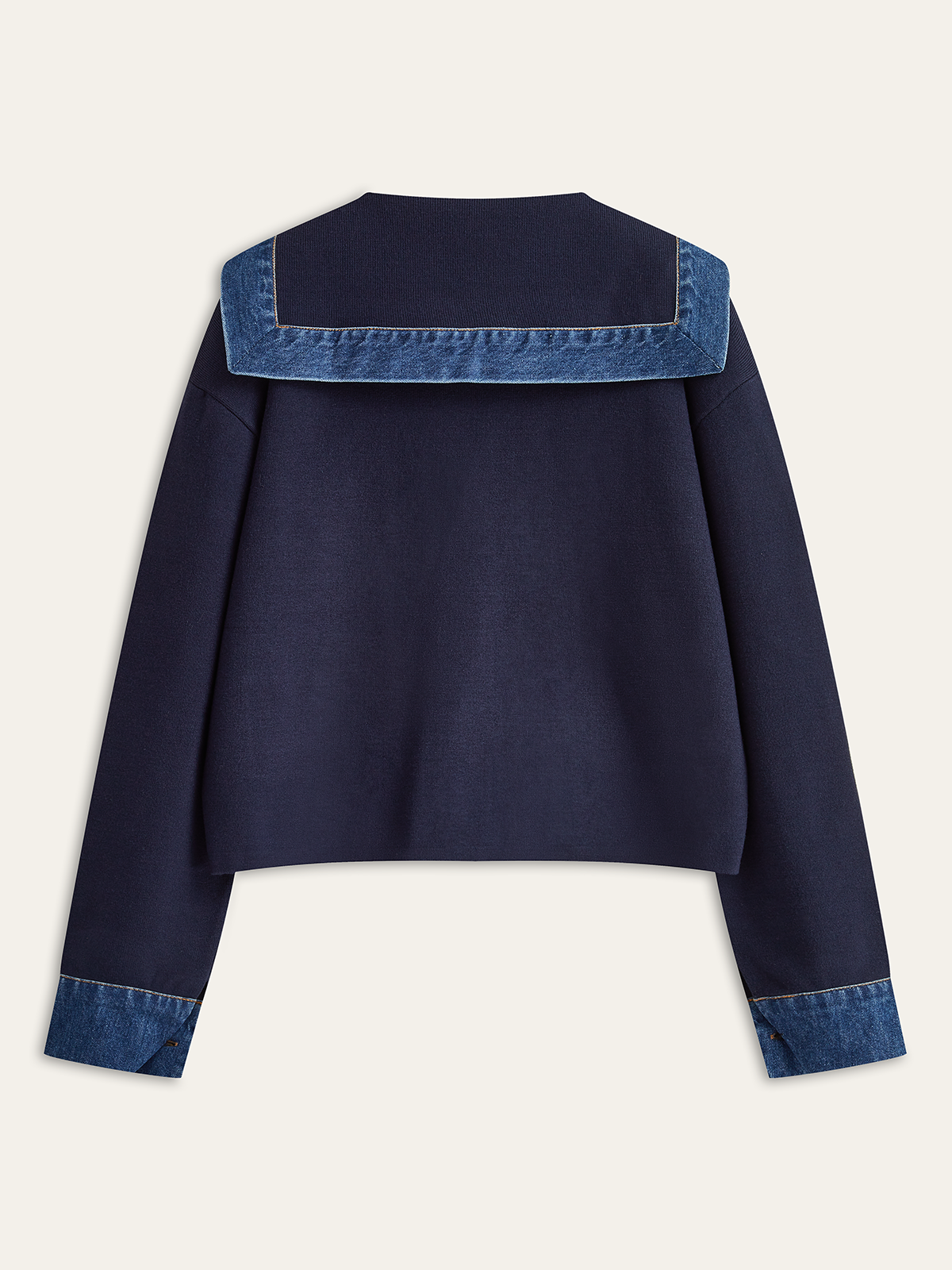 Sailor Collar Denim Trim Knit Outerwear Sailor Collar Denim Trim Knit Outerwear