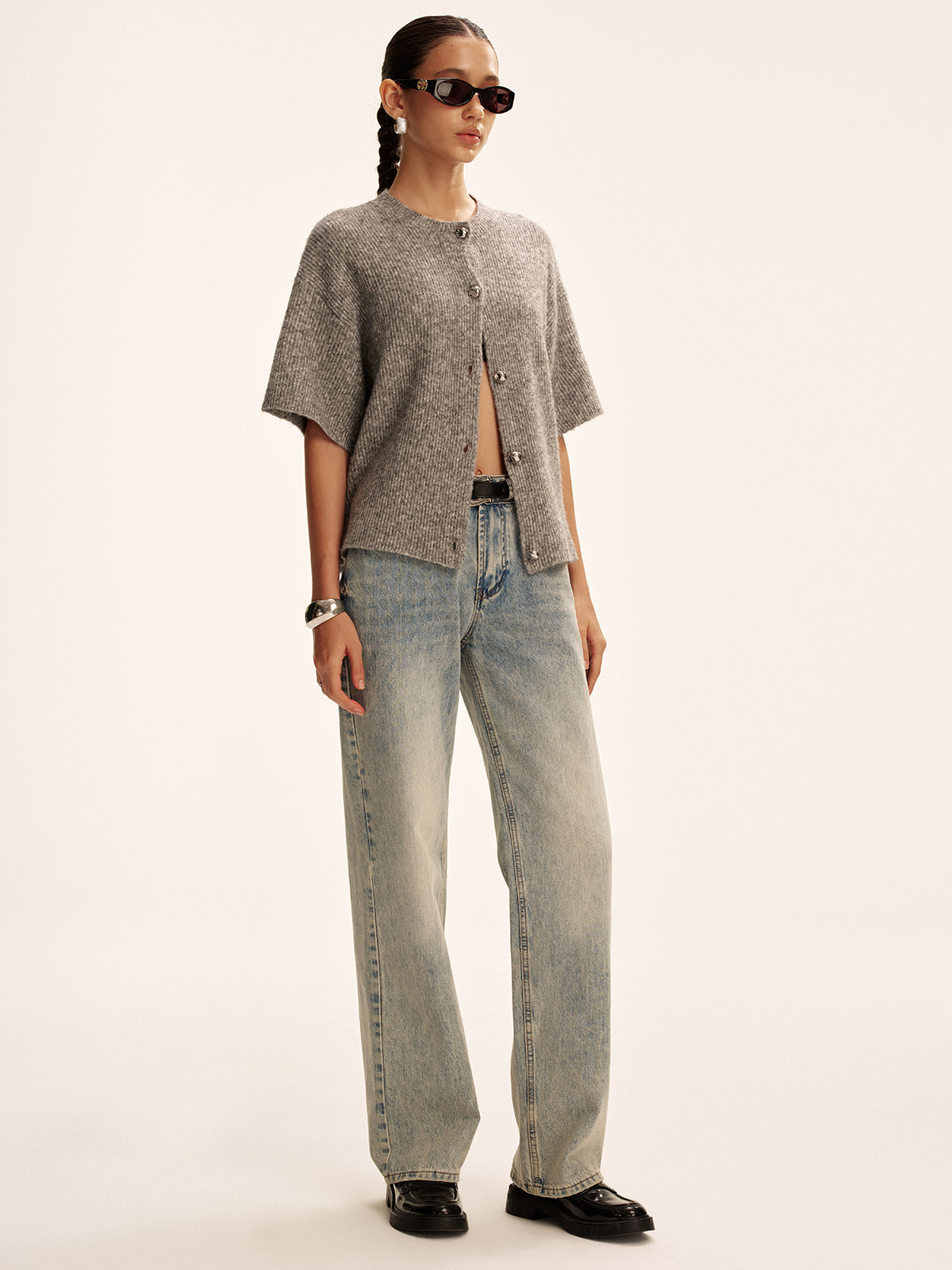 Wool-Blend Short-Sleeved Cardigan Wool-Blend Short-Sleeved Cardigan